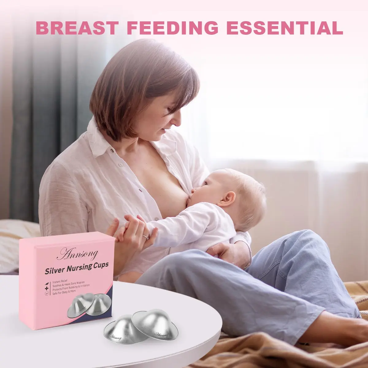 ANNSONG Silver Nursing Cups for Breastfeeding Newborns | 925 Sterling Silver Nipple Covers (Regular) - view 7