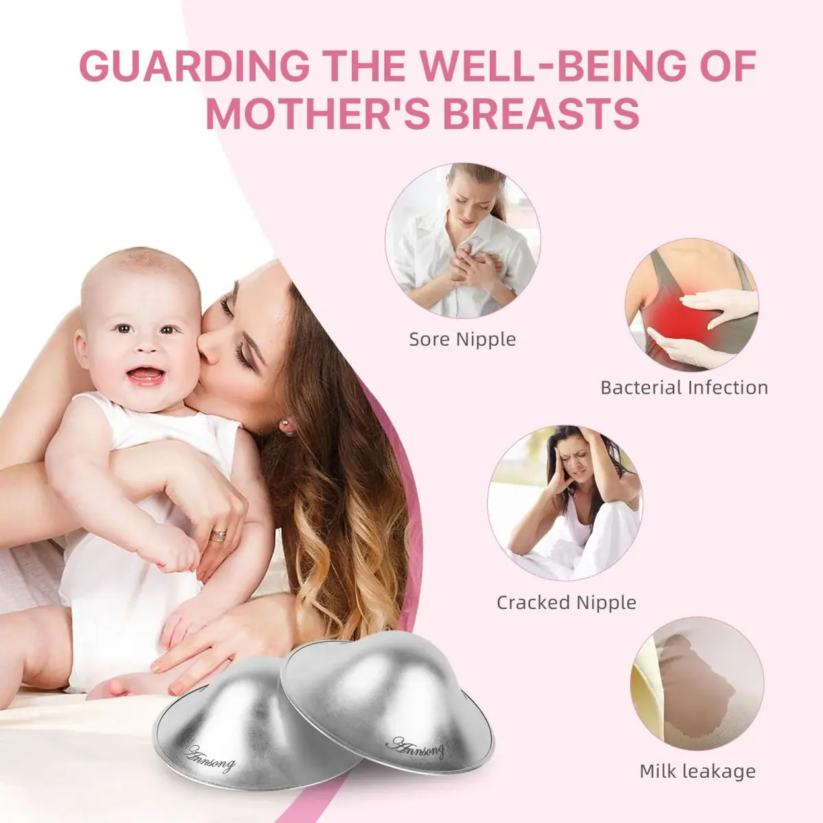 ANNSONG Silver Nursing Cups Regular Size | Pure 925 Sterling Silver for Breastfeeding Relief - view 4