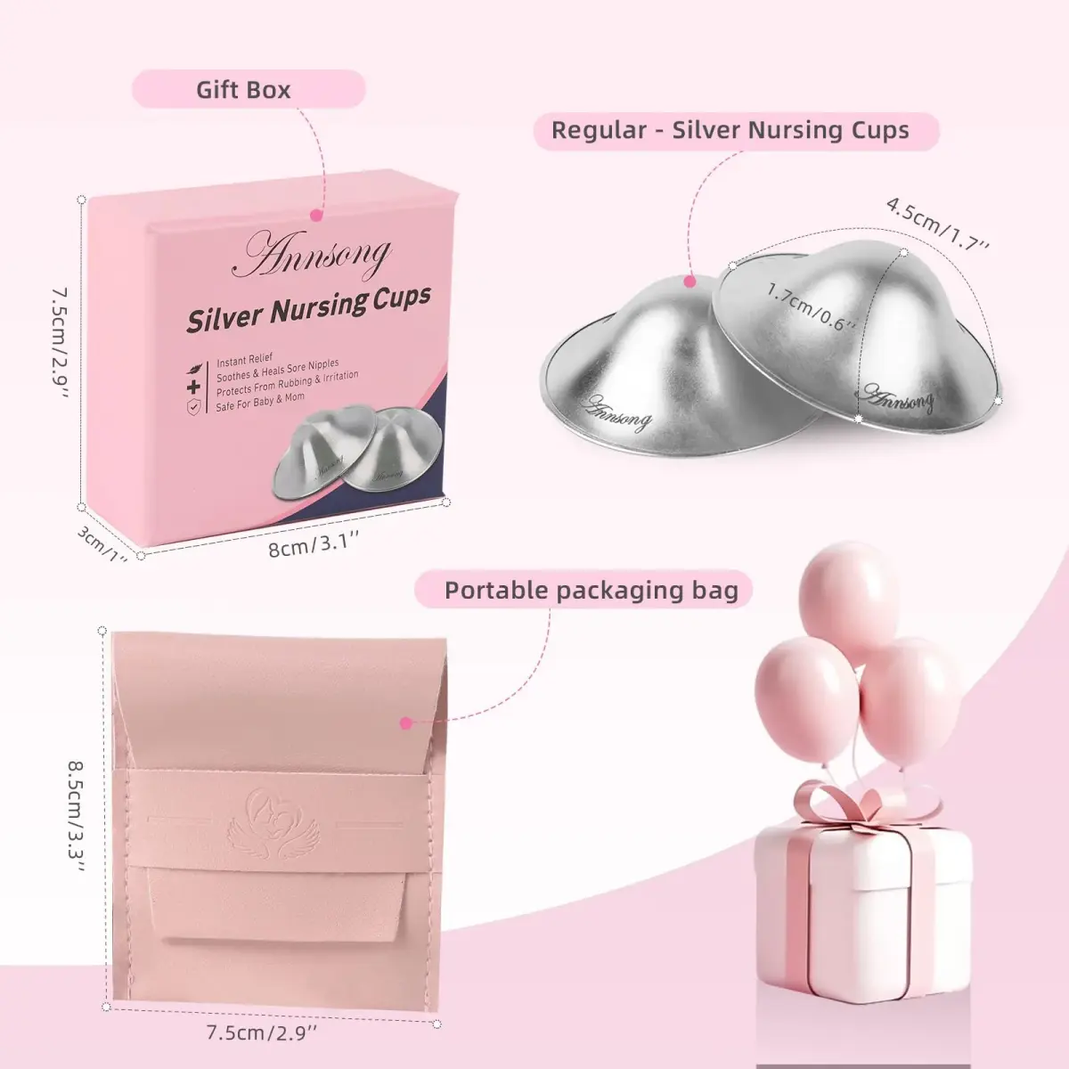 ANNSONG Silver Nursing Cups Regular Size | Pure 925 Sterling Silver for Breastfeeding Relief - view 8
