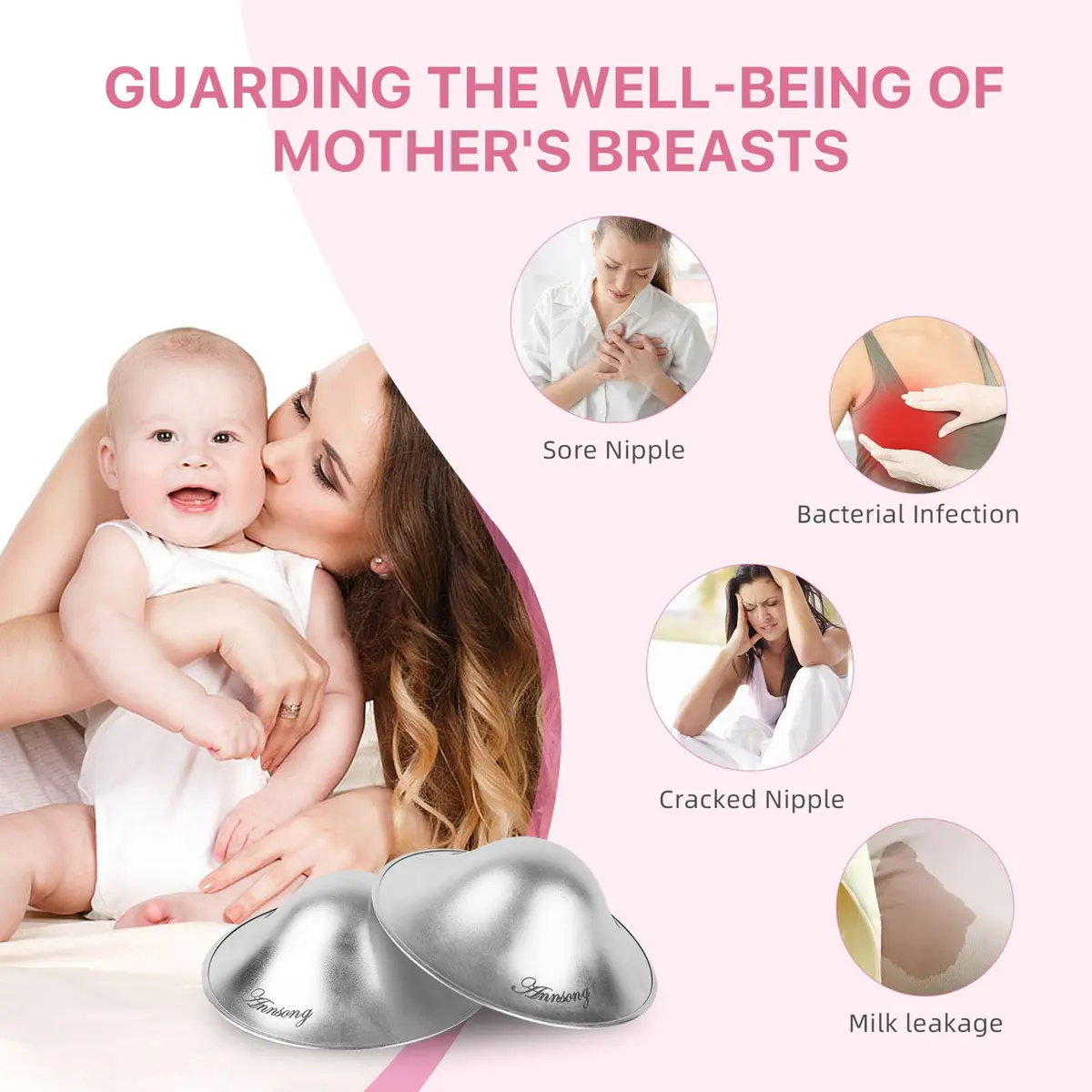 ANNSONG Silver Nursing Cups for Breastfeeding Newborns | 925 Sterling Silver Nipple Covers (Regular) - view 4