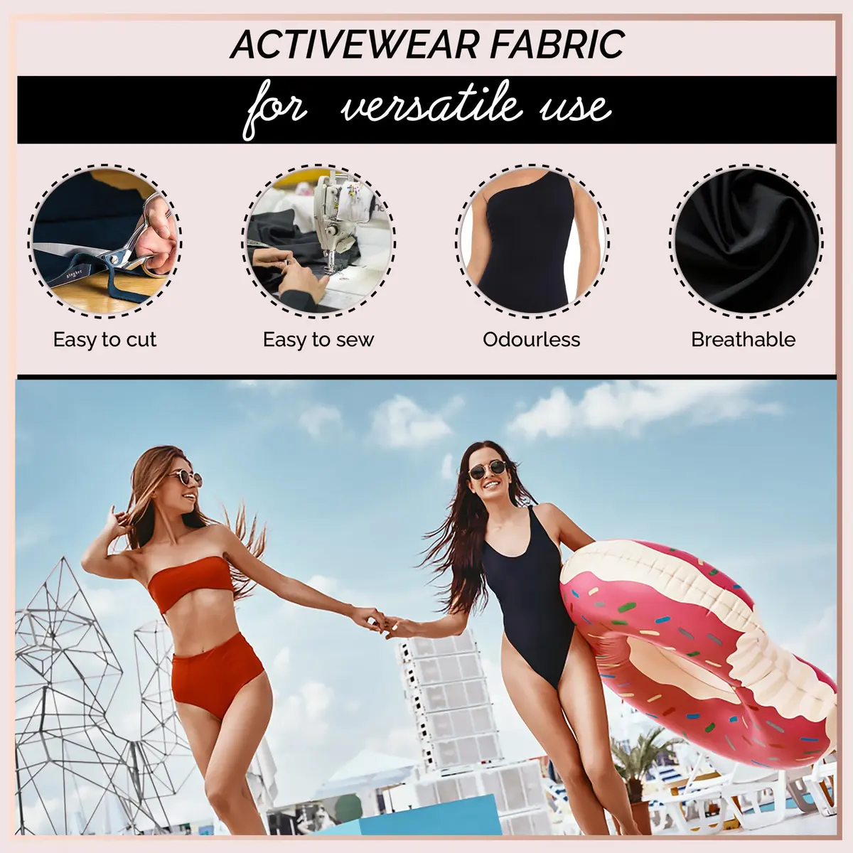 Barcelonetta Nylon Spandex Fabric | 80% Nylon, 20% Spandex | 4-Way Stretch for Activewear & Swimwear (1 Yard) - view 3