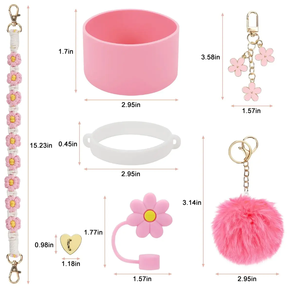 3tyto 13 Pcs Stanley Cup Accessories Set Pink | Bohemian Woven Handle Strap & Silicone Boot for 30oz & 40oz Tumblers - view 3