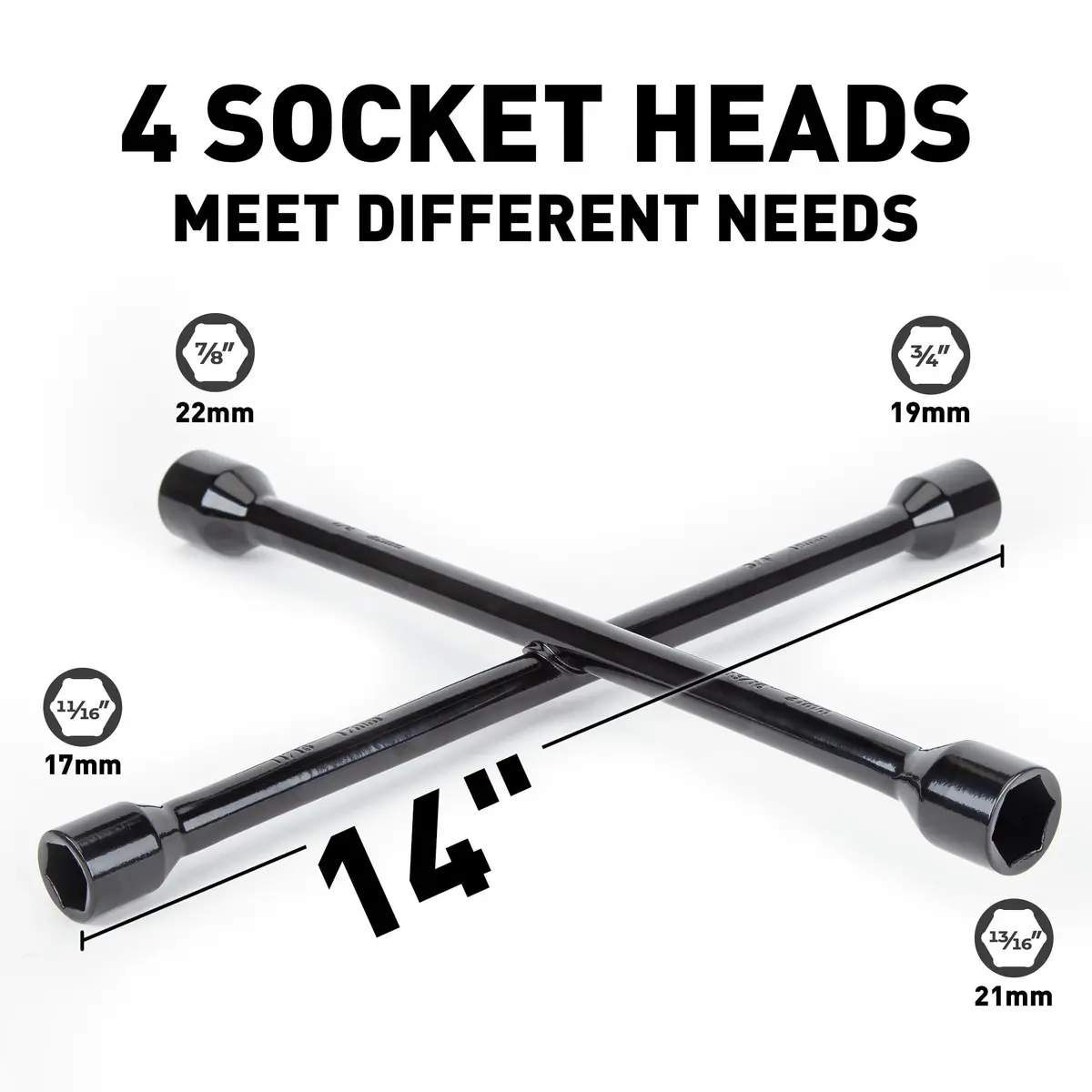 CARTMAN 14 Inch Heavy Duty 4 Way Lug Wrench Tire Iron | Forged Carbon Steel, Corrosion-Resistant - view 2