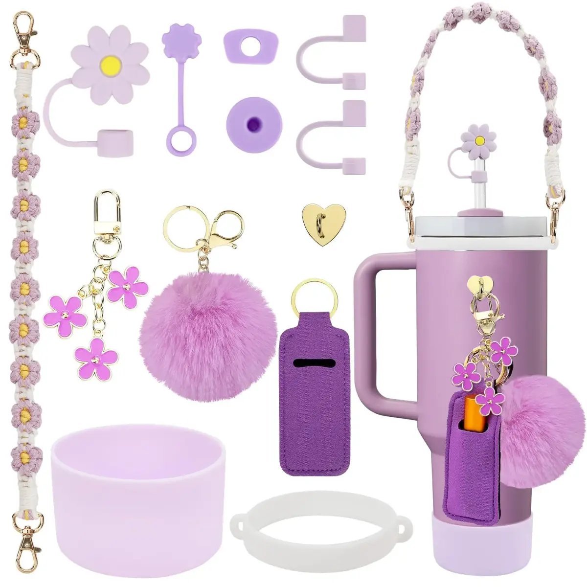 3tyto 13 Pcs Purple Stanley Cup Accessories Set with Handle Strap & Silicone Boot for 30oz & 40oz Tumblers - main product image