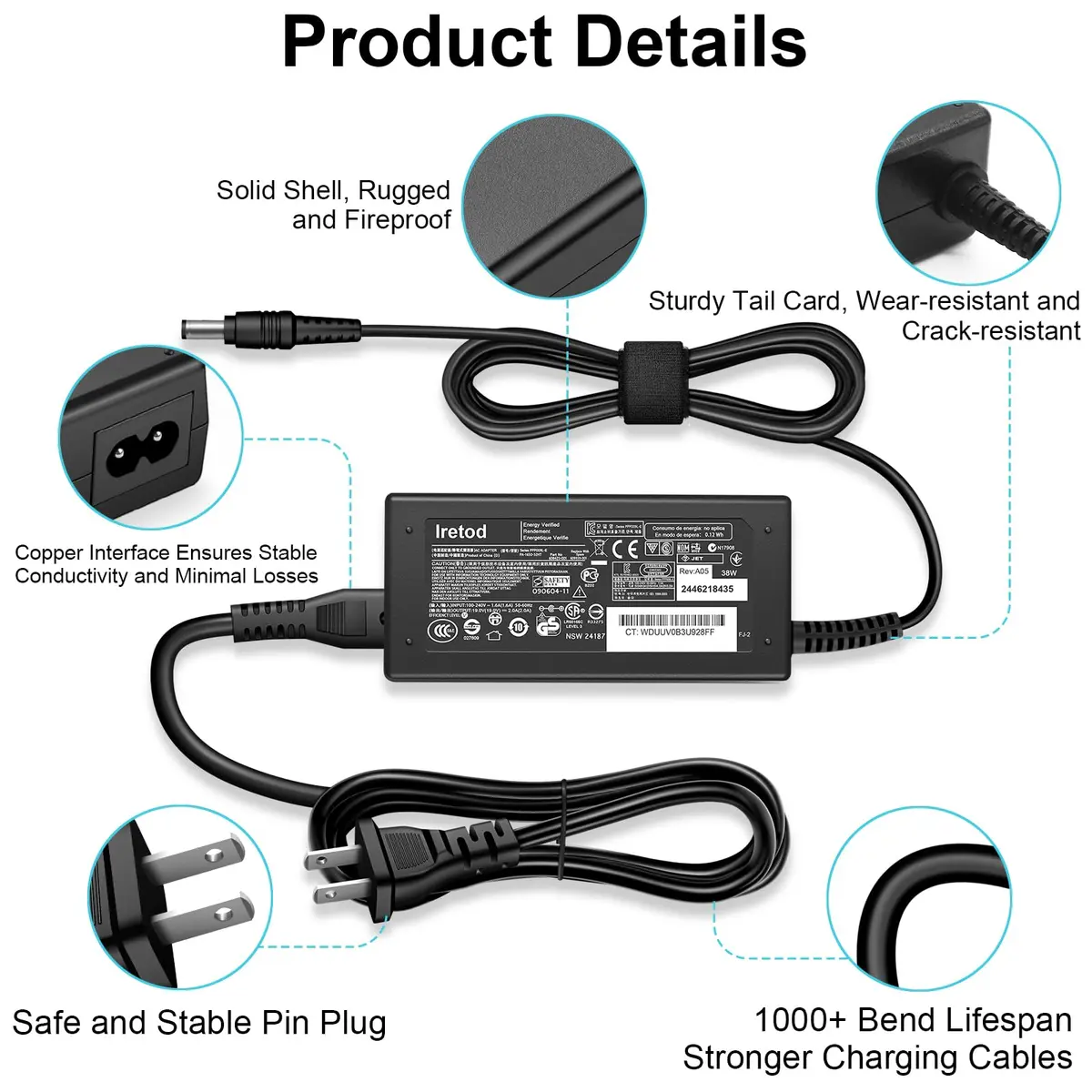 Iretod 19V 38W AC Power Adapter Charger for Harman Kardon Onyx Studio 8 7 6 5 4 3 2 1 Speakers | 2.74m (9ft) Cable - view 3