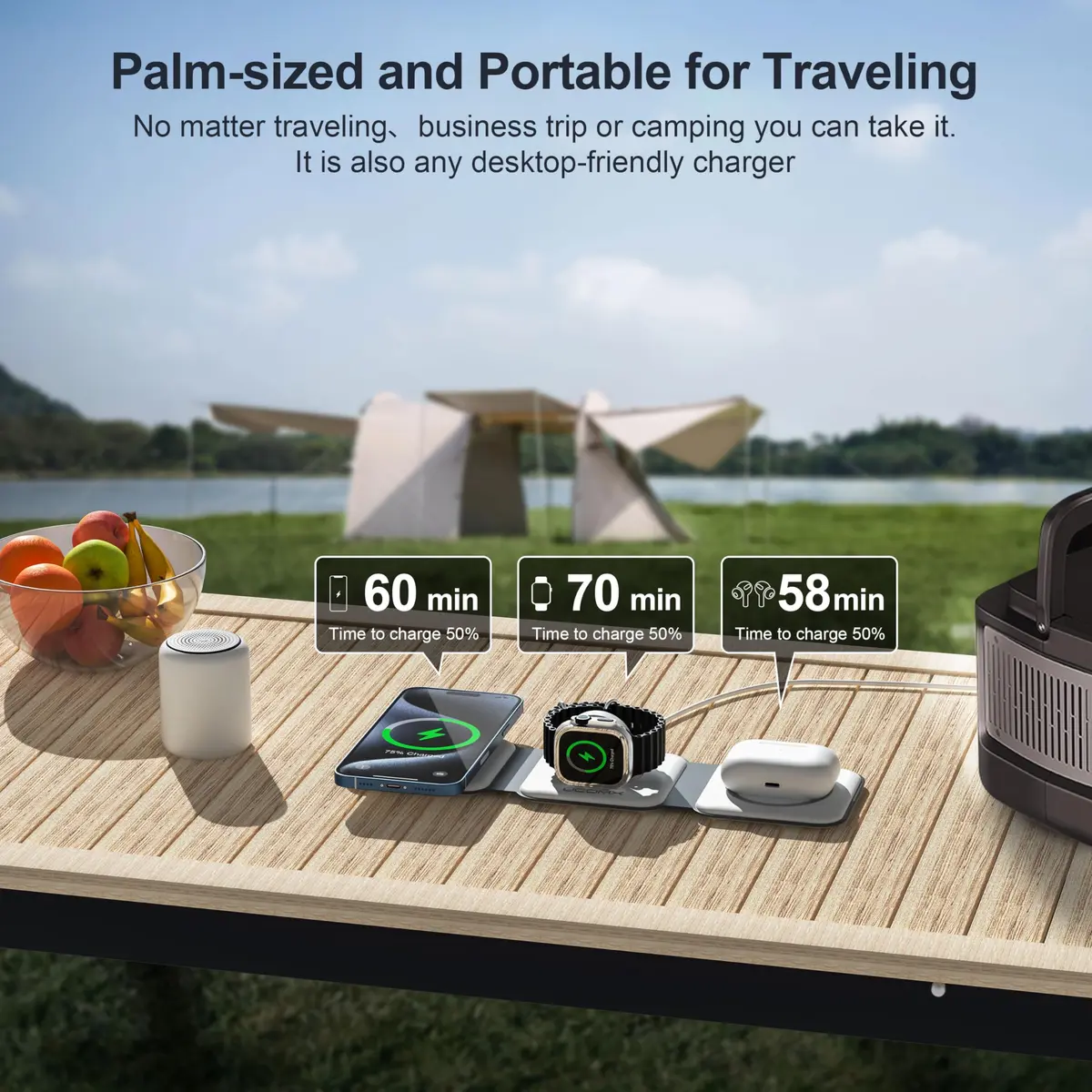 UCOMX 3 in 1 Wireless Charging Station Foldable for Multiple Devices | Travel Nano Charger with 35% Faster Speed - view 2