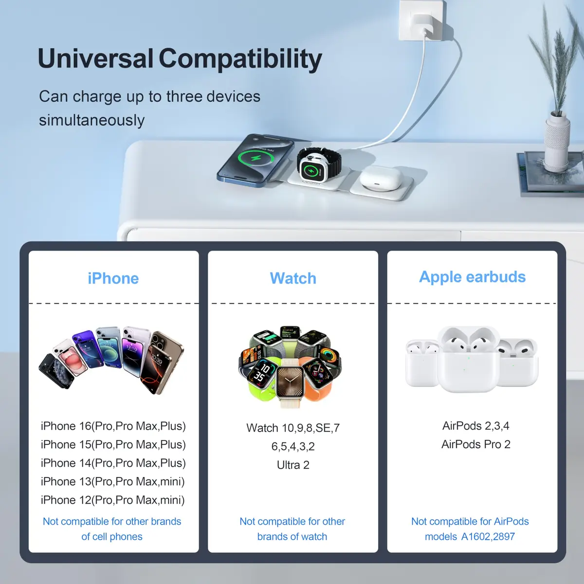 UCOMX 3 in 1 Wireless Charging Station Foldable for Multiple Devices | Travel Nano Charger with 35% Faster Speed - view 4
