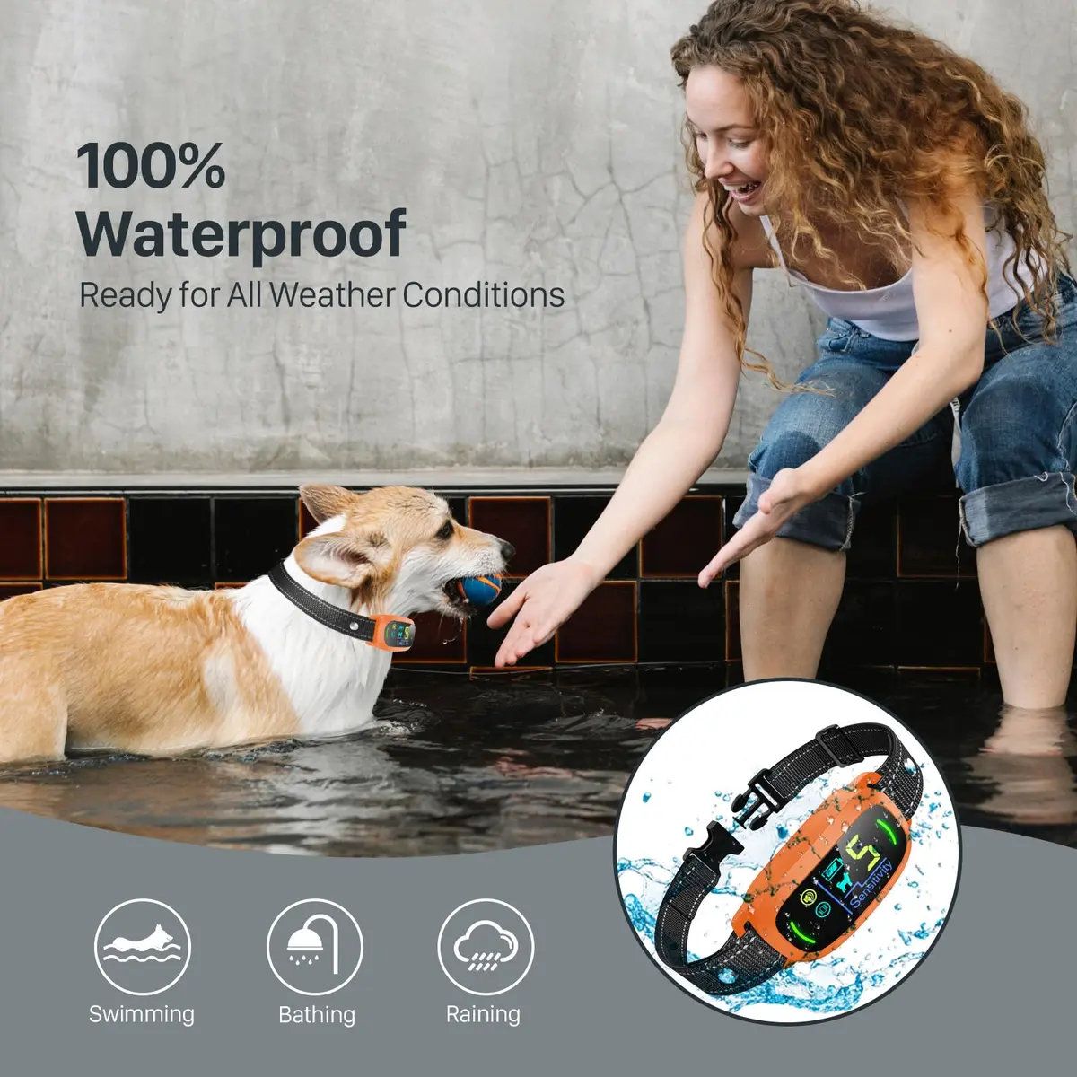 FAFAFROG Dog Bark Collar Rechargeable Smart Collar Orange | Adjustable Sensitivity & Waterproof - view 6
