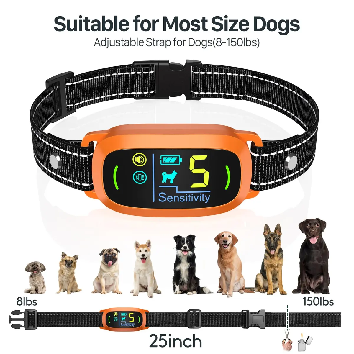FAFAFROG Dog Bark Collar Rechargeable Smart Collar Orange | Adjustable Sensitivity & Waterproof - view 7