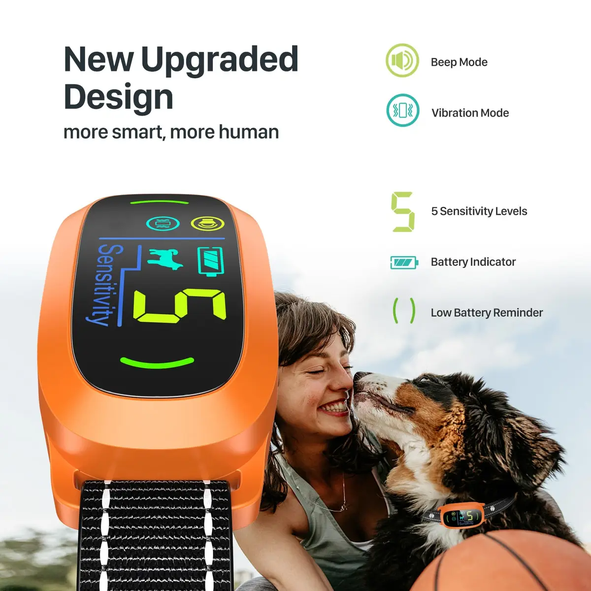 FAFAFROG Dog Bark Collar Rechargeable Smart Collar Orange | Adjustable Sensitivity & Waterproof - view 2