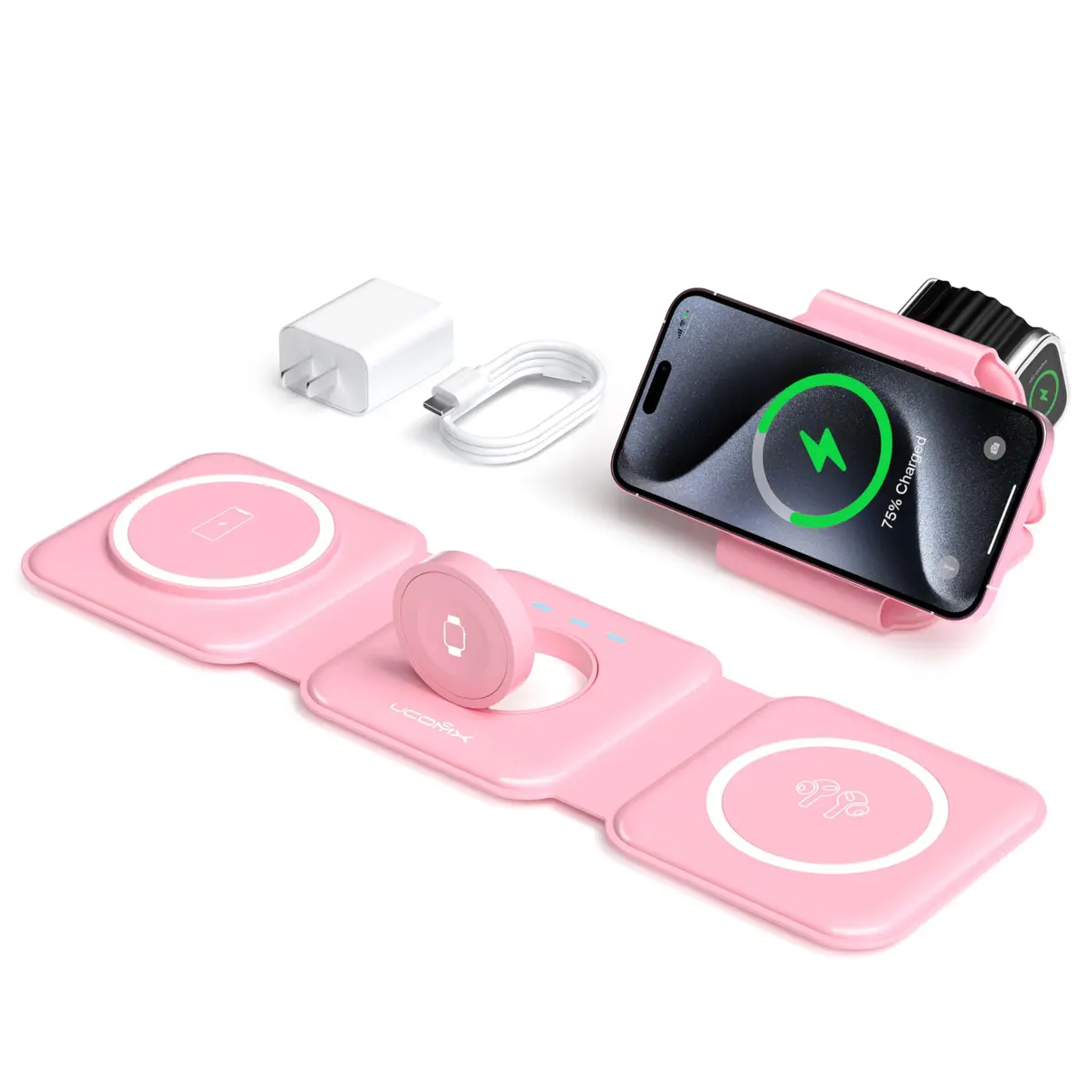 UCOMX 3 in 1 Wireless Charging Station for Apple Devices | Foldable Travel Nano Charger - main product image