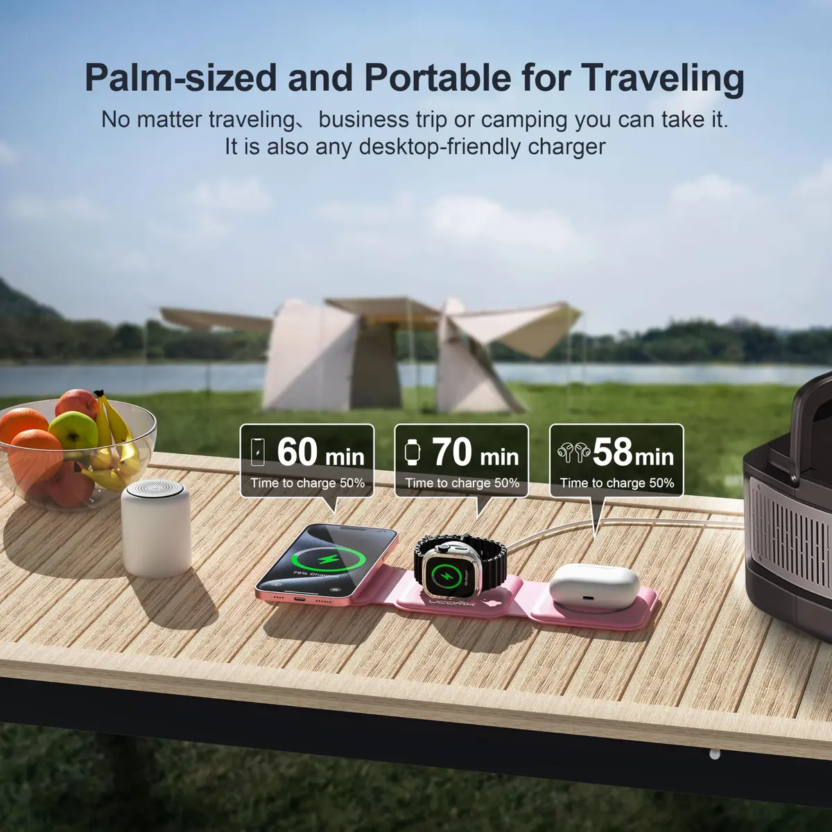 UCOMX 3 in 1 Wireless Charging Station for Apple Devices | Foldable Travel Nano Charger - view 2