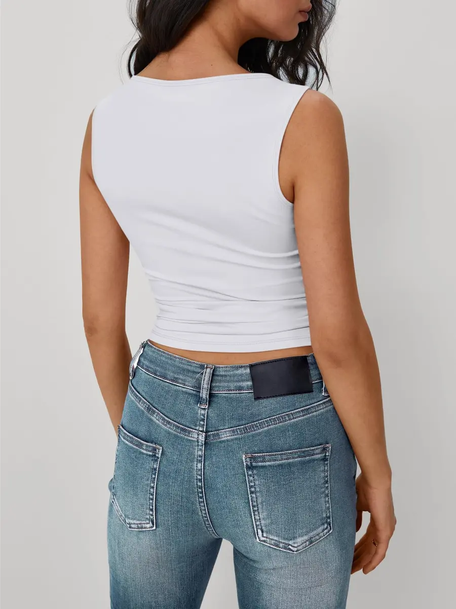 Trendy Queen Women's Boat Neck Tank Top White S | Breathable Nylon-Spandex Blend for Summer Outfits - view 4