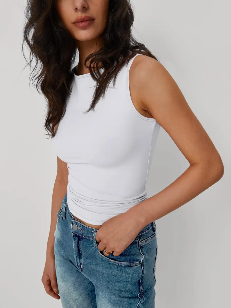 Trendy Queen Women's Boat Neck Tank Top White S | Breathable Nylon-Spandex Blend for Summer Outfits - view 3