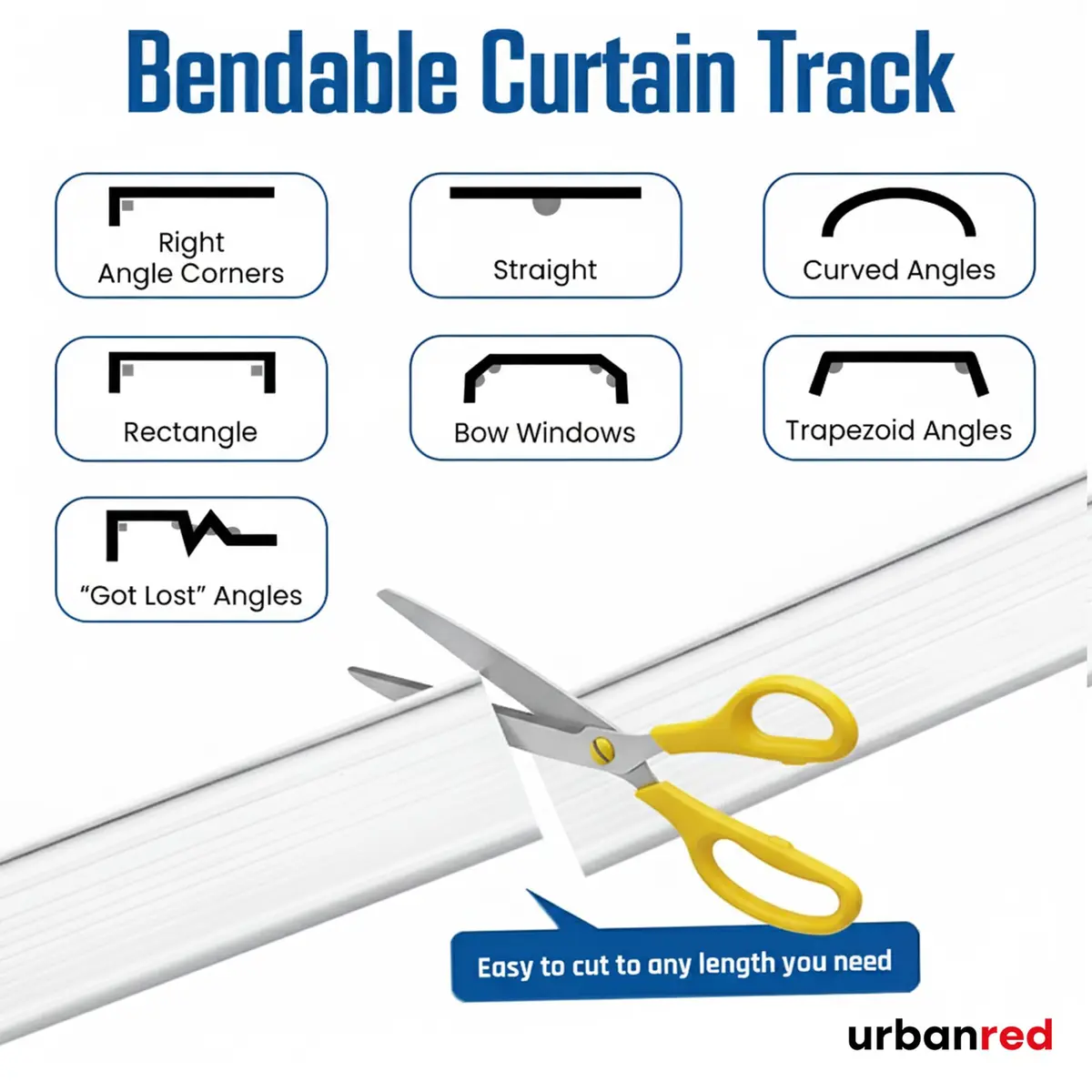 UrbanRed Flexible Bendable Ceiling Curtain Track 0.9 m (2.9 ft) | Mount for Room Divider, RV Ceiling Track, White - view 5
