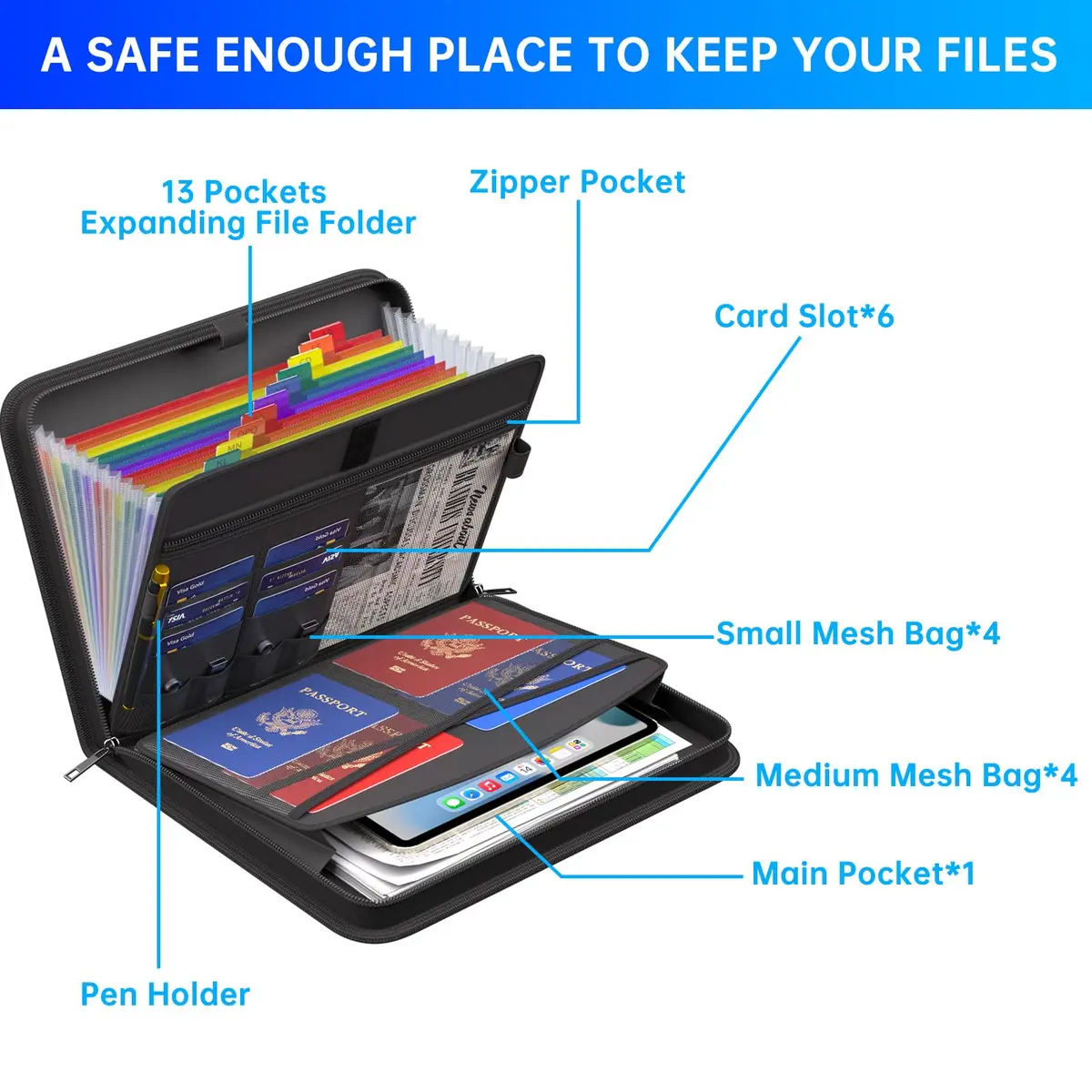 ENGPOW Accordion File Organizer Fireproof Multi Pockets 14.2" x 10.4" | Fireproof & Water-Resistant Document Storage - view 4
