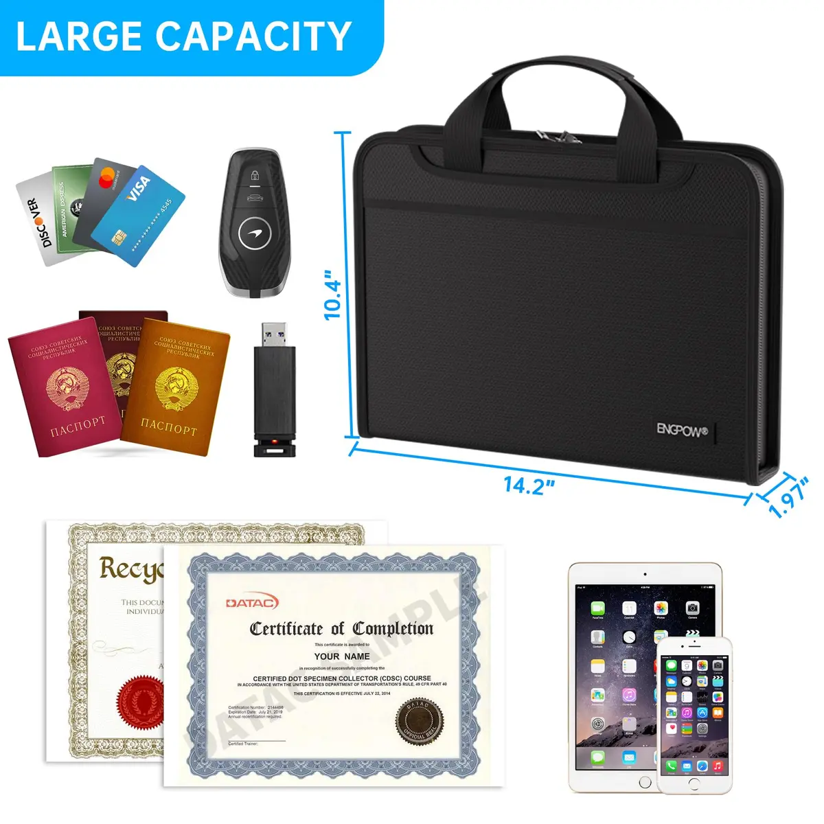 ENGPOW Accordion File Organizer Fireproof Multi Pockets 14.2" x 10.4" | Fireproof & Water-Resistant Document Storage - view 5