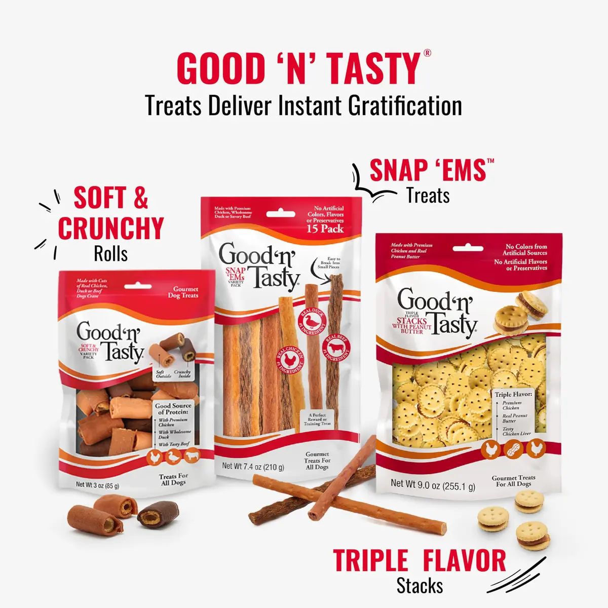 Good ‘N’ Tasty Triple Flavor Stacks Peanut Butter Dog Treats | 3.5 oz | No Artificial Flavors - view 7
