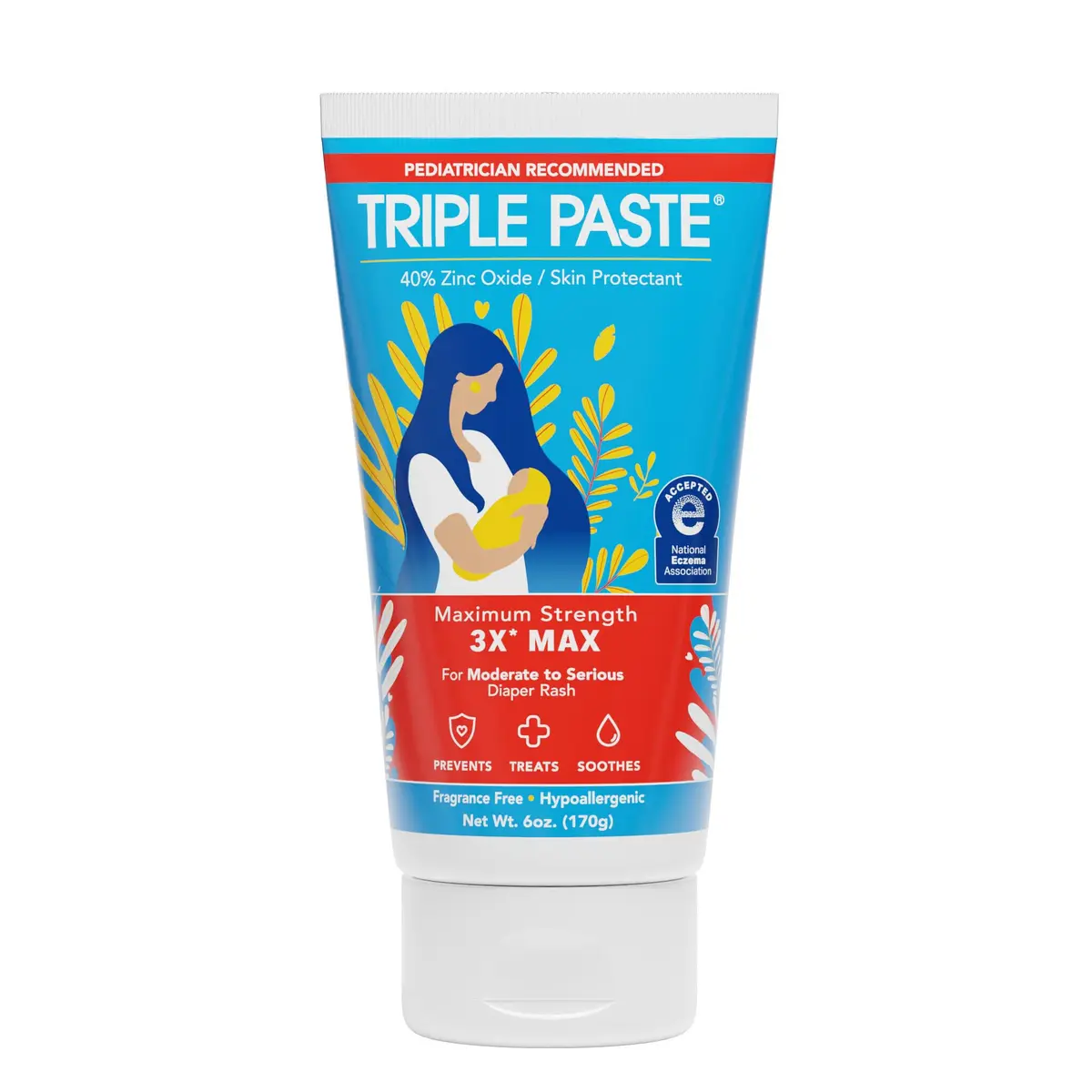 Triple Paste 3X Max Strength Diaper Rash Ointment, 40% Zinc Oxide, 6 oz | Fast Relief for Severe Baby Rash - main product image