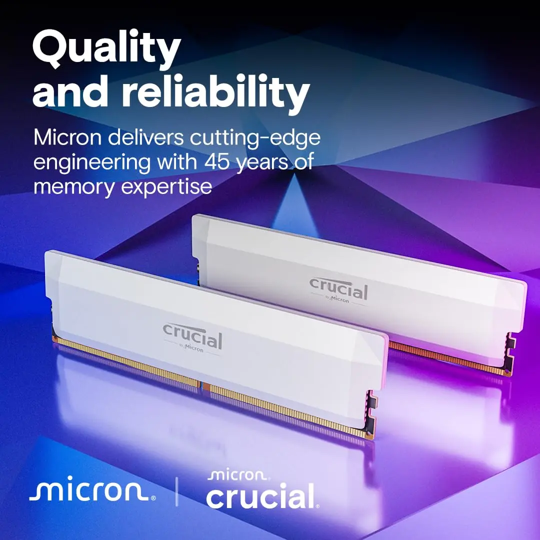 Crucial Pro 32GB DDR5 RAM Kit (2x16GB) 6000MHz CL36 White | Overclocking Desktop Gaming Memory - view 6