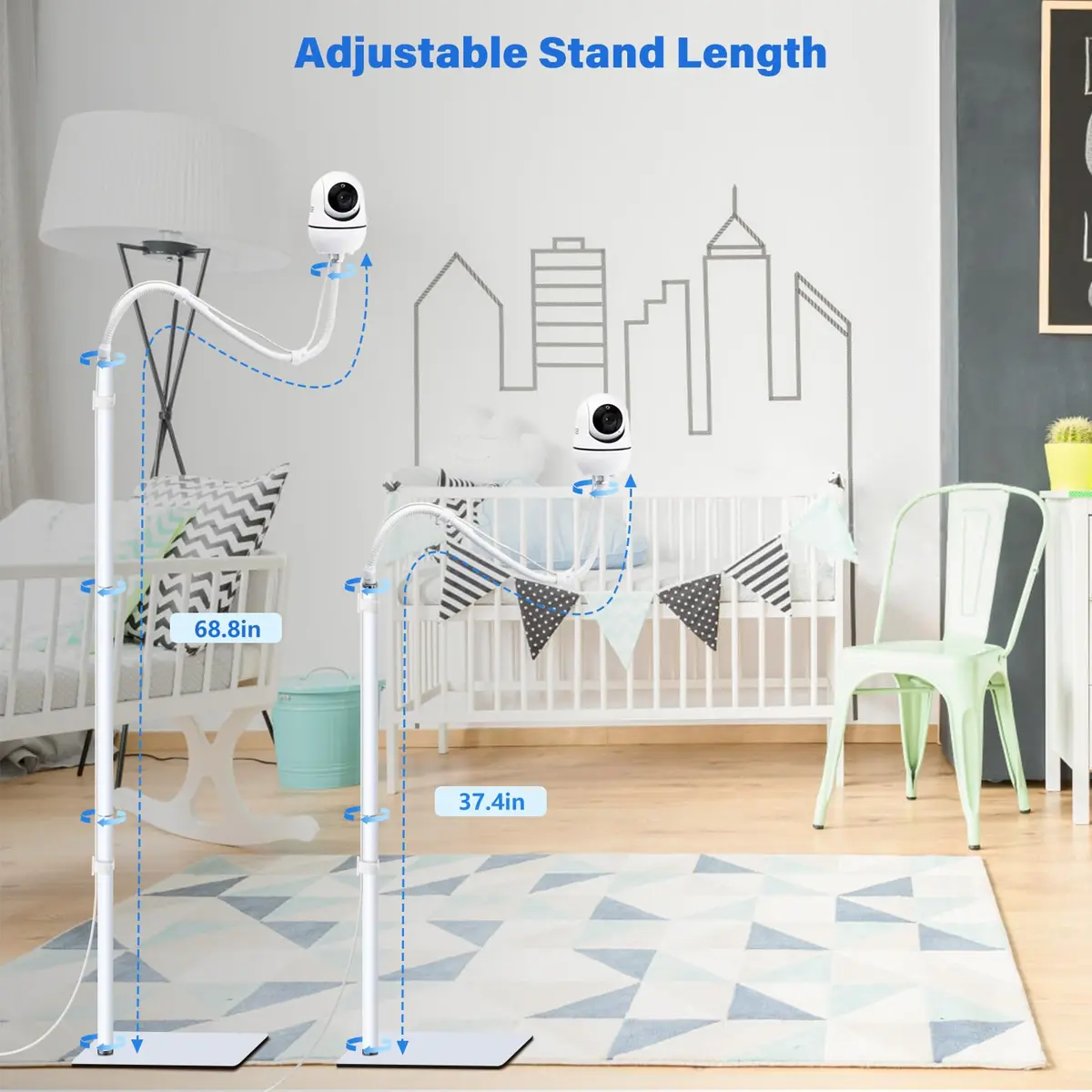 wochel Adjustable Baby Monitor Stand for Nanit Pro, Owlet, Eufy, Motorola, Vtech, HelloBaby, Infant Optics DXR-8 Pro, 1.7m (68 inches) | Universal Floor Mount Holder - view 6