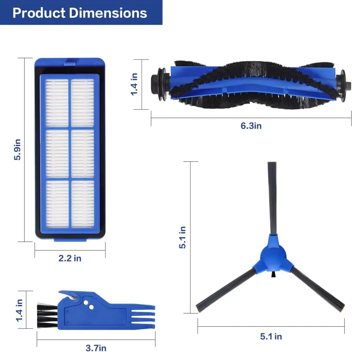 LesinaVac Replacement Parts Kit for Eufy RoboVac 11S Max, 15C Max, 30C Max, G30 Edge, G10 Hybrid (1 Main Brush, 6 Side Brushes, 6 Filters) - view 3