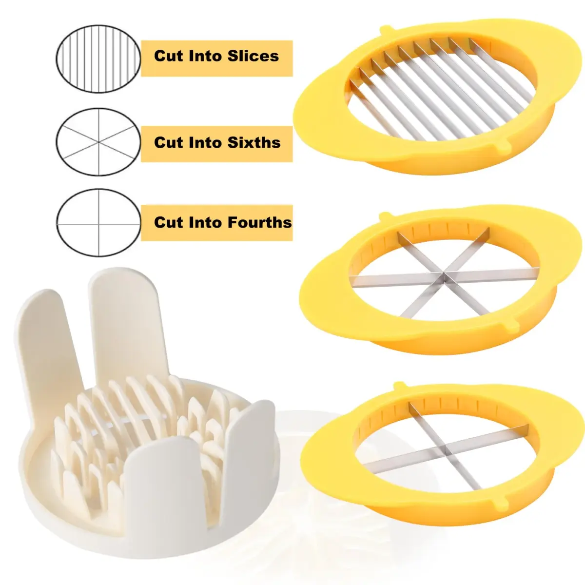 Jawbush 3-in-1 Egg Slicer Yellow | Sharp Stainless Steel Blades, Heavy Duty Multi-purpose Food Cutter for Slicing, Wedging & Quartering - view 2