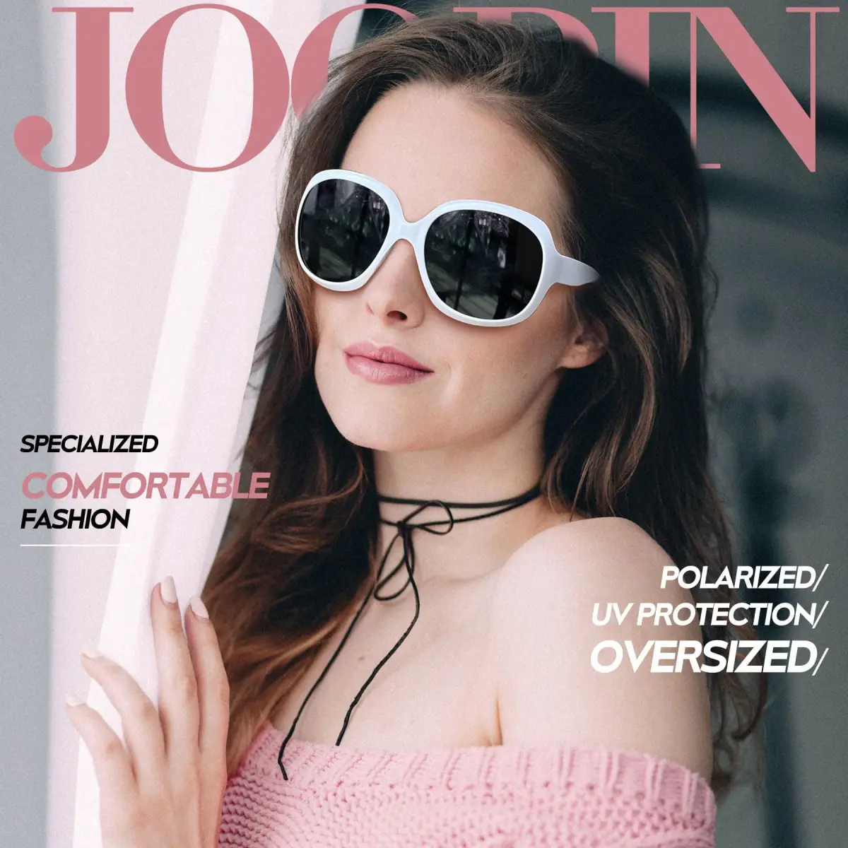 Joopin Oversized Butterfly Sunglasses for Women - D27 White & Purple Frame, Polarized UV400 - view 2