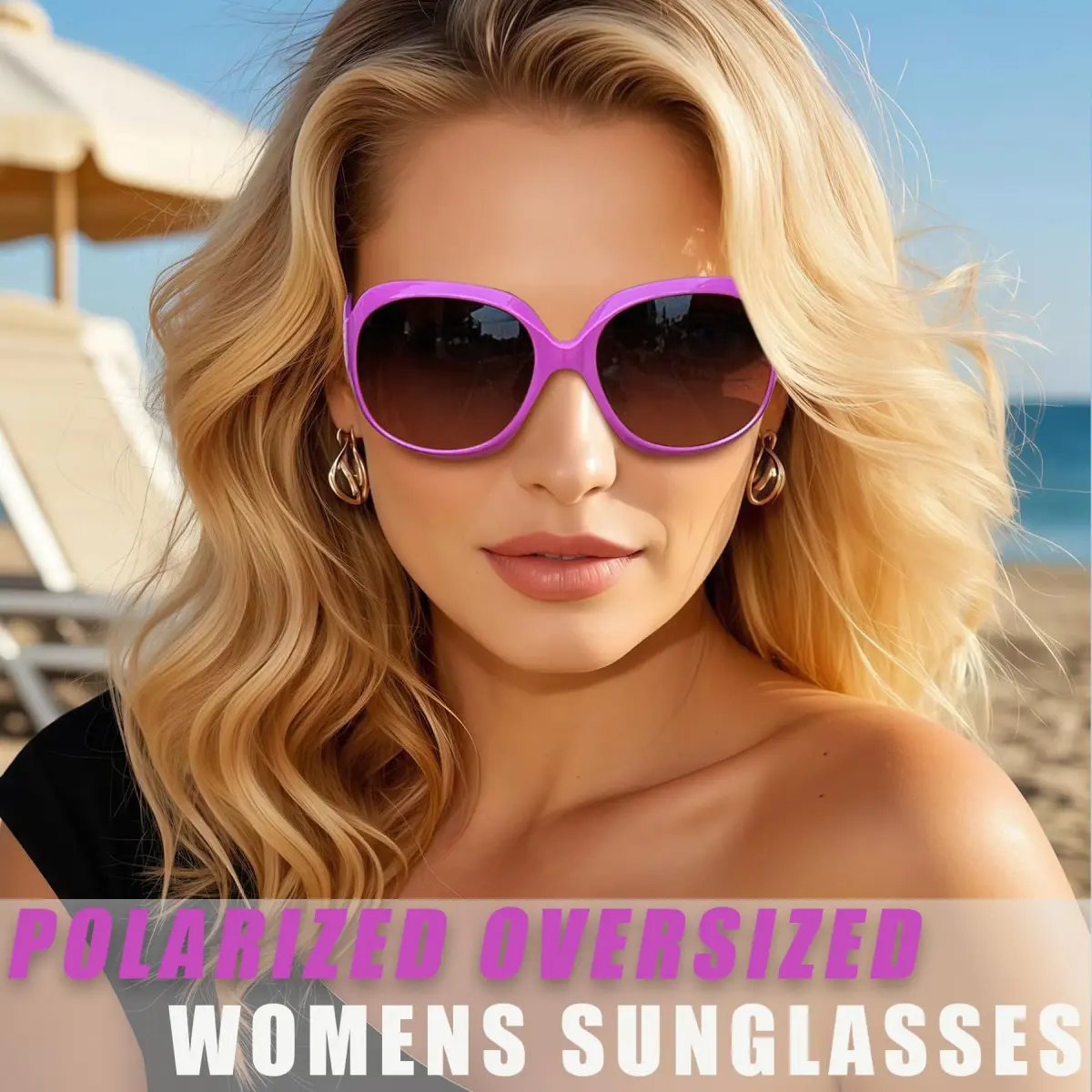 Joopin Oversized Butterfly Sunglasses for Women - D27 White & Purple Frame, Polarized UV400 - view 3