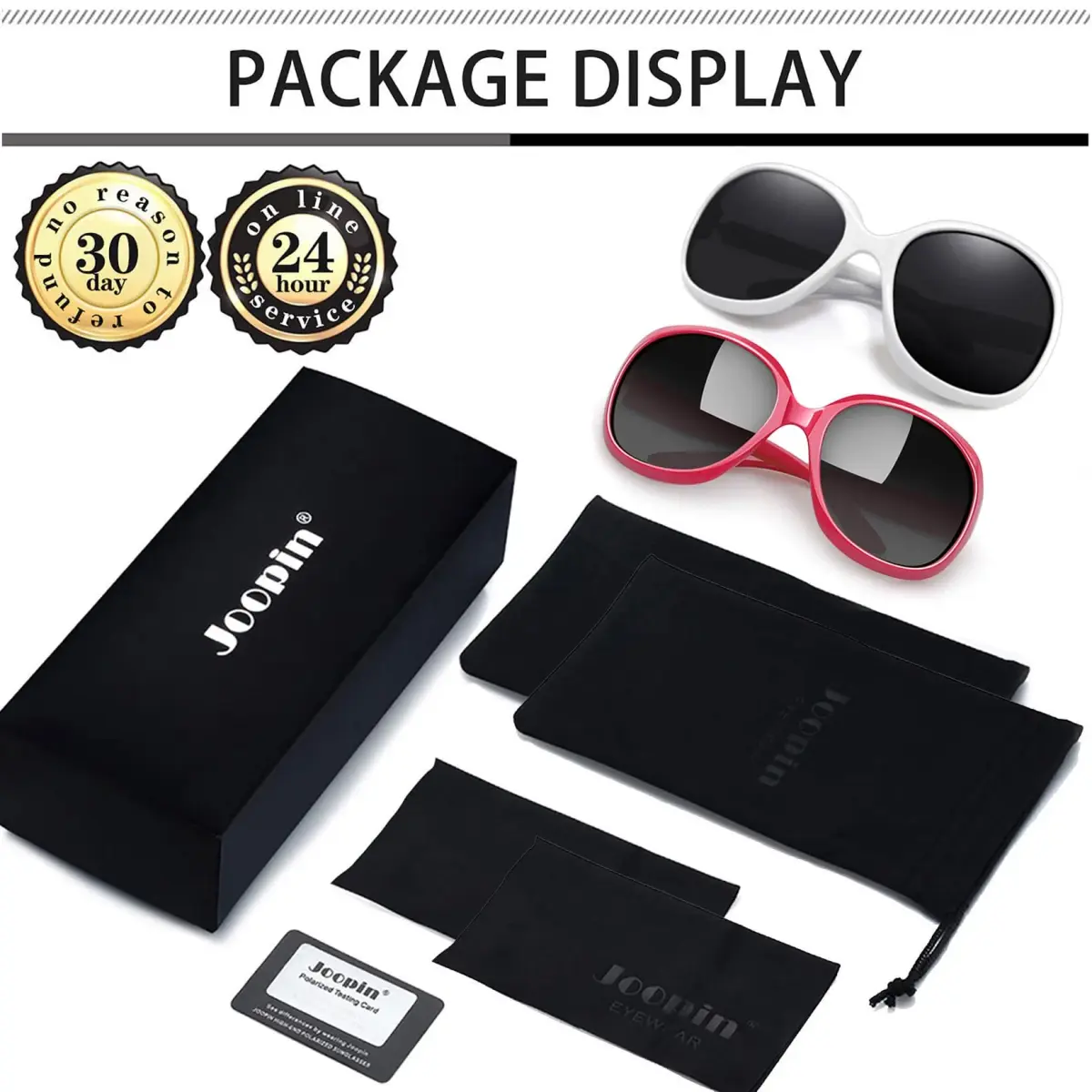 Joopin Oversized Women’s Sunglasses White+Hot Pink | Jackie Butterfly Design, Polarized UV400 Protection (2-Pack) - view 6