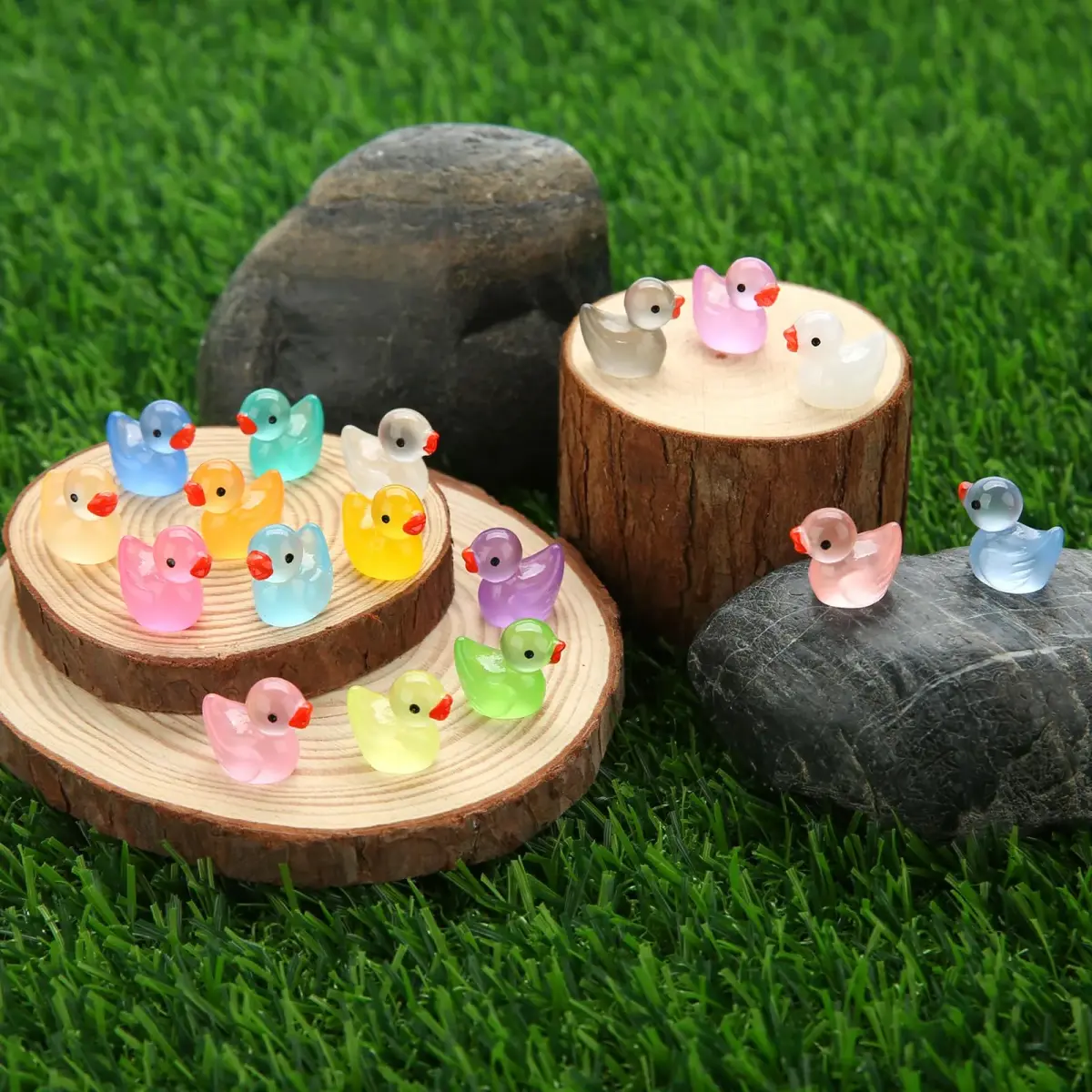 GWAHSA Luminous Mini Resin Ducks 240 Count | Glow in The Dark Tiny Animals for Dollhouse Decor - view 6