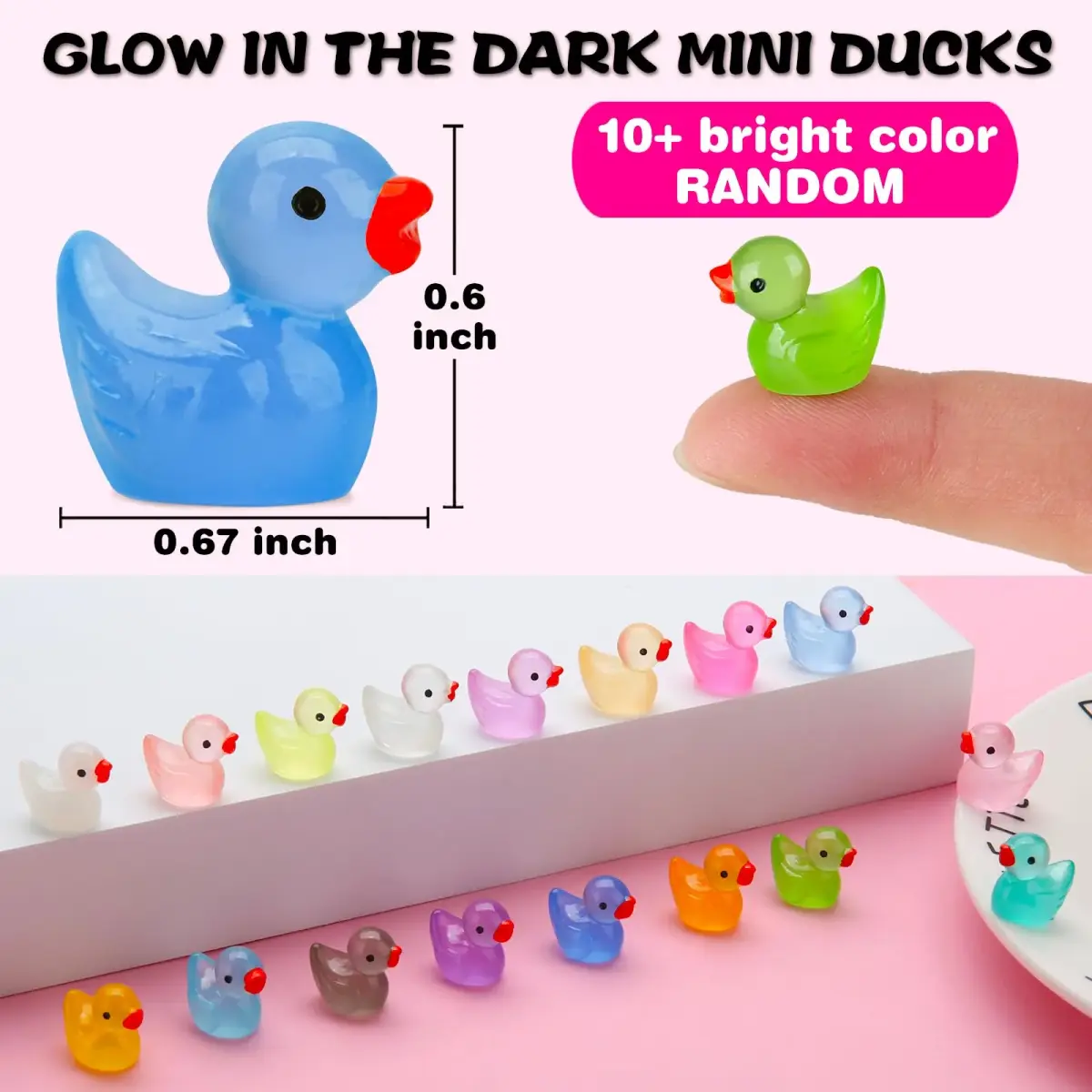 GWAHSA Luminous Mini Resin Ducks 240 Count | Glow in The Dark Tiny Animals for Dollhouse Decor - view 2