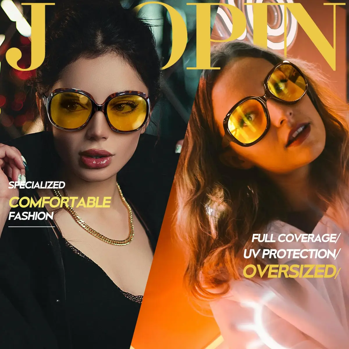 Joopin Oversized D29-Tortoise/Yellow & Black/Yellow Butterfly Sunglasses for Women - view 2