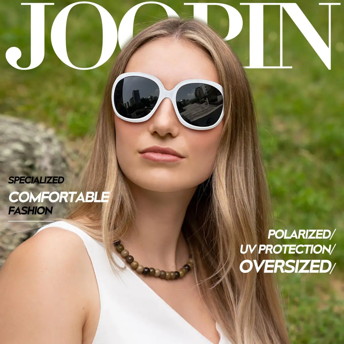 Joopin Oversized Butterfly Sunglasses for Women - D25 White & Tortoise/Brown Polarized UV400 - view 3
