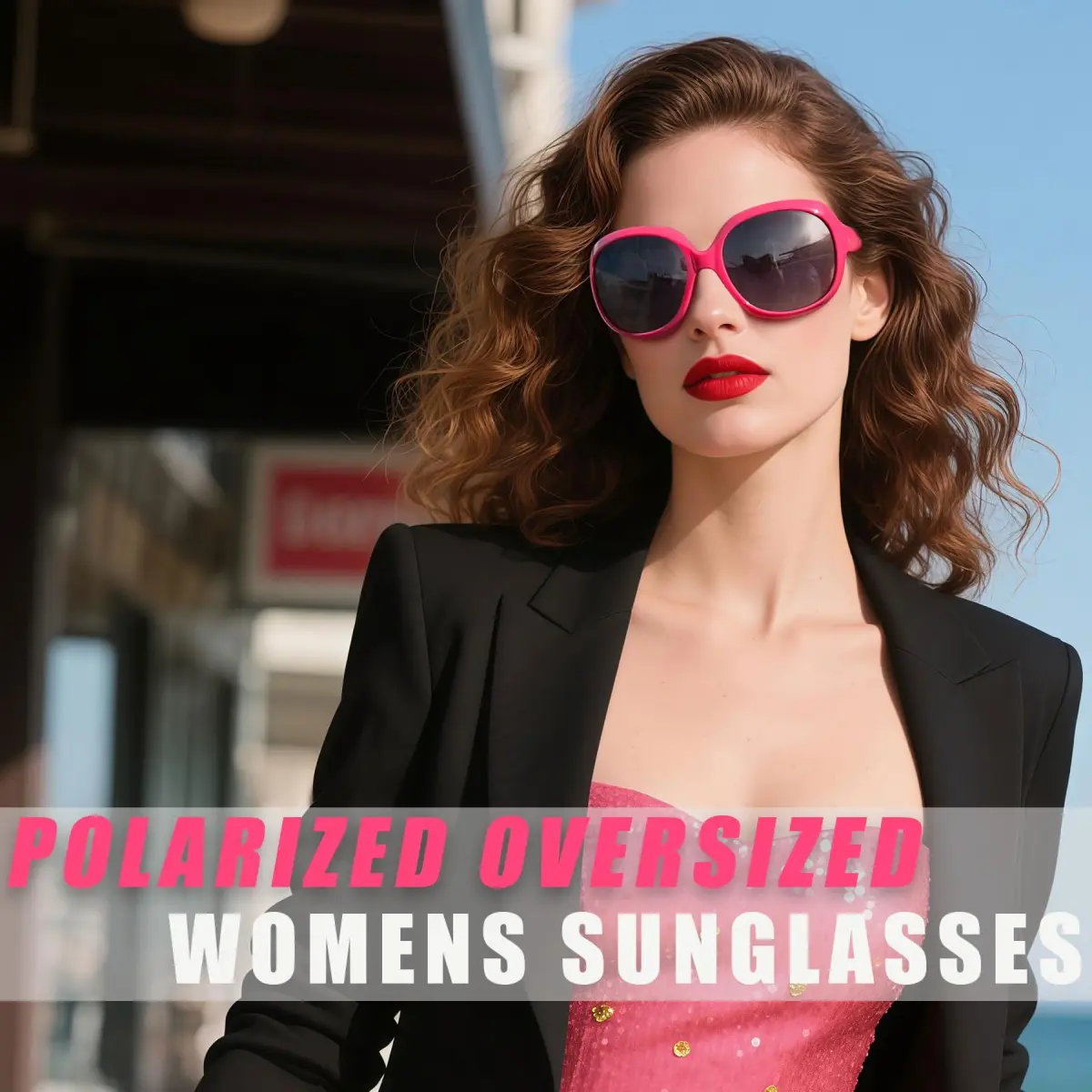 Joopin D23-Black + Hot Pink Oversized Butterfly Sunglasses for Women | Polarized UV400 Protection - view 2