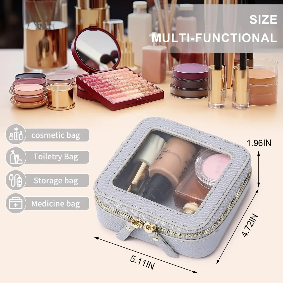 Pinkmik A/Gray MINI Clear Makeup Bag - TSA Approved Travel Cosmetic Case - view 3