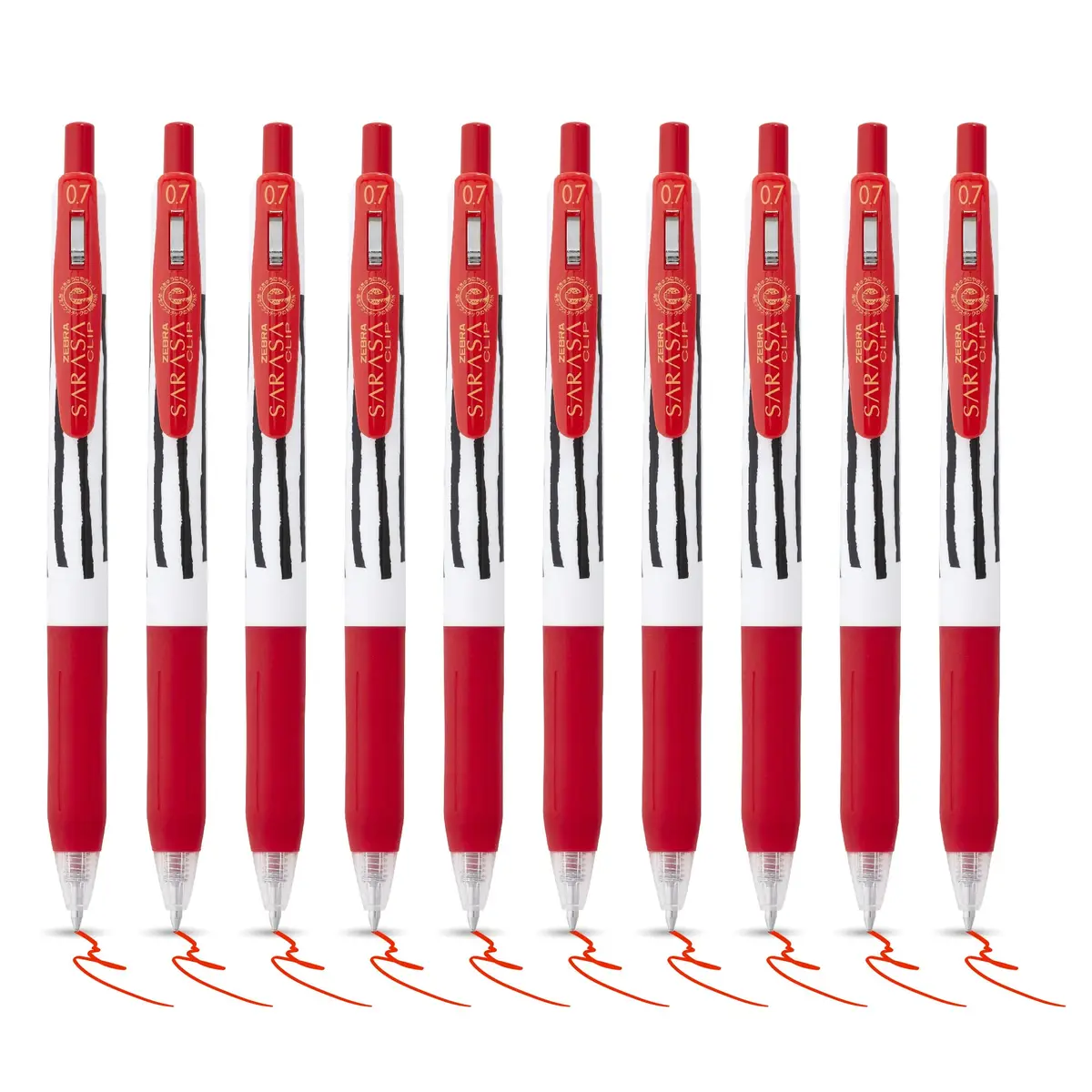 Zebra SARASA CLIP Stripes Gel Pens 10pk | Smudge Proof, 0.7mm Nib, Water Resistant, Eco-Friendly (70-120 chars) - main product image
