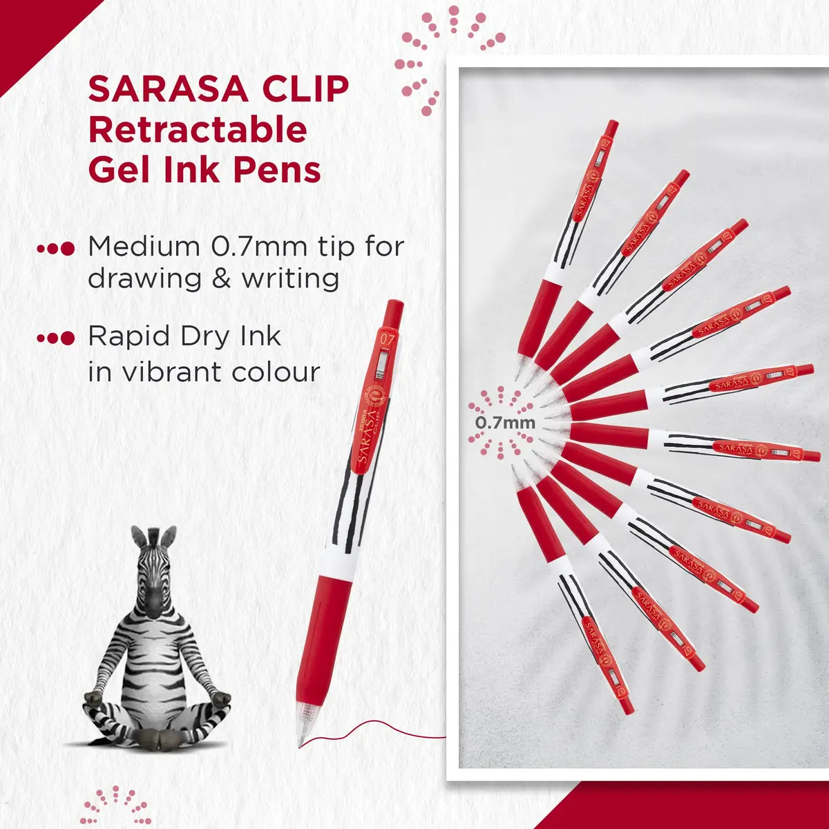 Zebra SARASA CLIP Stripes Gel Pens 10pk | Smudge Proof, 0.7mm Nib, Water Resistant, Eco-Friendly (70-120 chars) - view 5