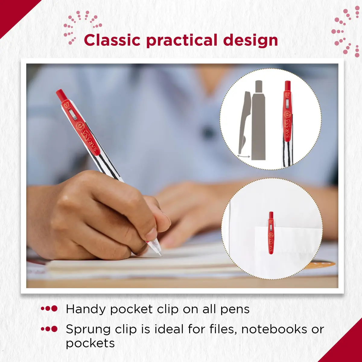 Zebra SARASA CLIP Stripes Gel Pens 10pk | Smudge Proof, 0.7mm Nib, Water Resistant, Eco-Friendly (70-120 chars) - view 6