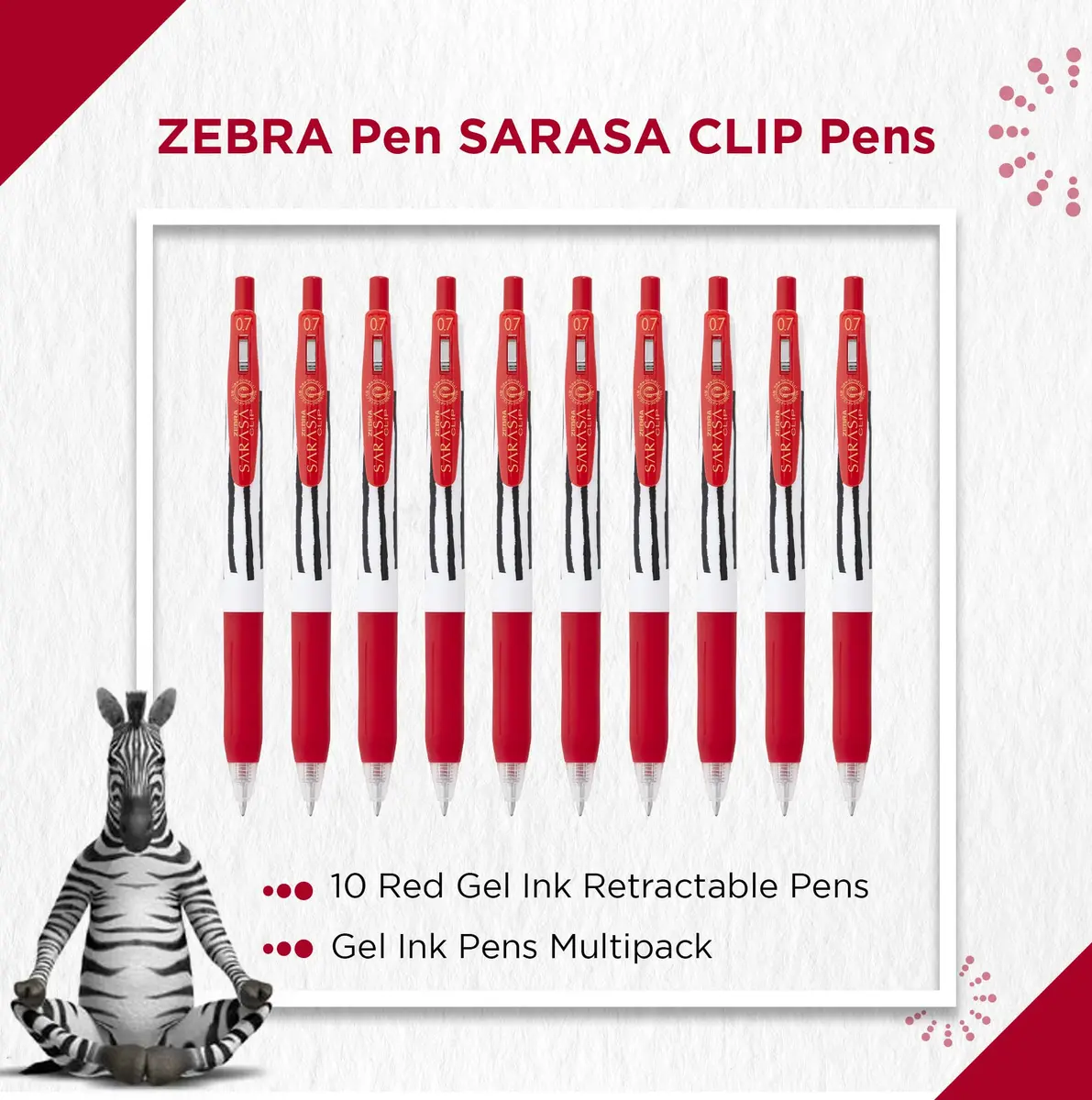 Zebra SARASA CLIP Stripes Gel Pens 10pk | Smudge Proof, 0.7mm Nib, Water Resistant, Eco-Friendly (70-120 chars) - view 2