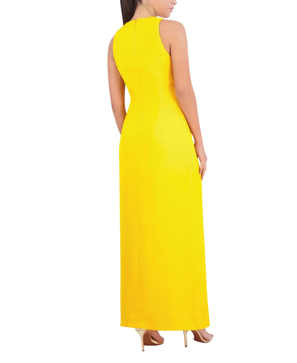 BCBG New York Women's Sleeveless V Neck Maxi Dress with Side Slit, Golden Rod, 4 | Elegant Occasion Wear - view 3
