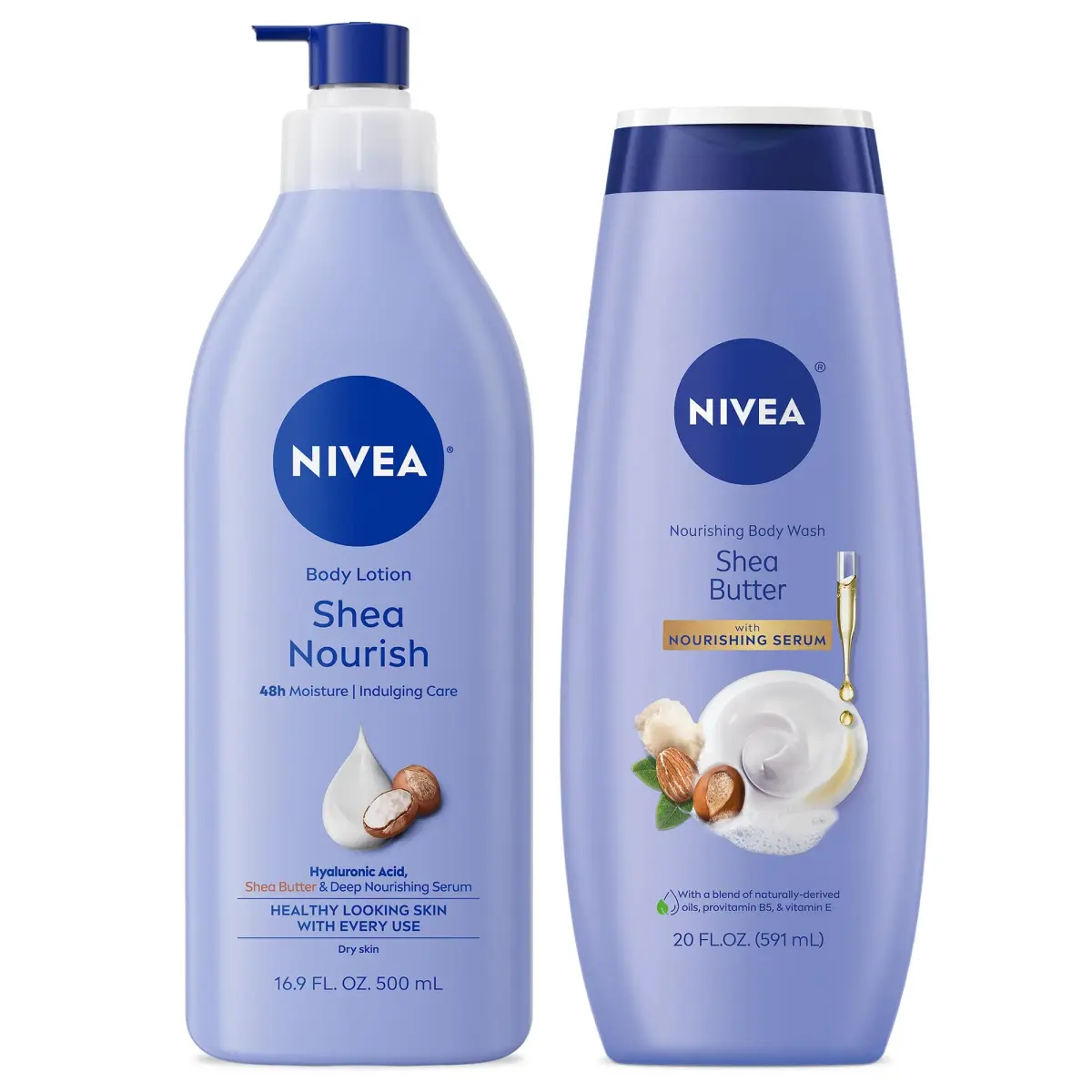 NIVEA Shea Nourish Body Lotion & Shea Butter Body Wash Set | 16.9 Fl Oz (500ml) & 20 Fl Oz (591ml) - main product image