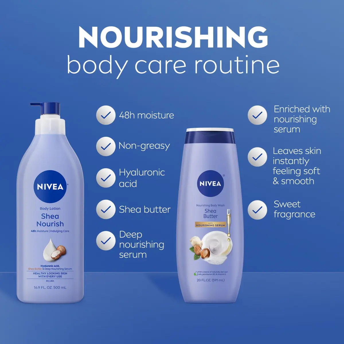 NIVEA Shea Nourish Body Lotion & Shea Butter Body Wash Set | 16.9 Fl Oz (500ml) & 20 Fl Oz (591ml) - view 2