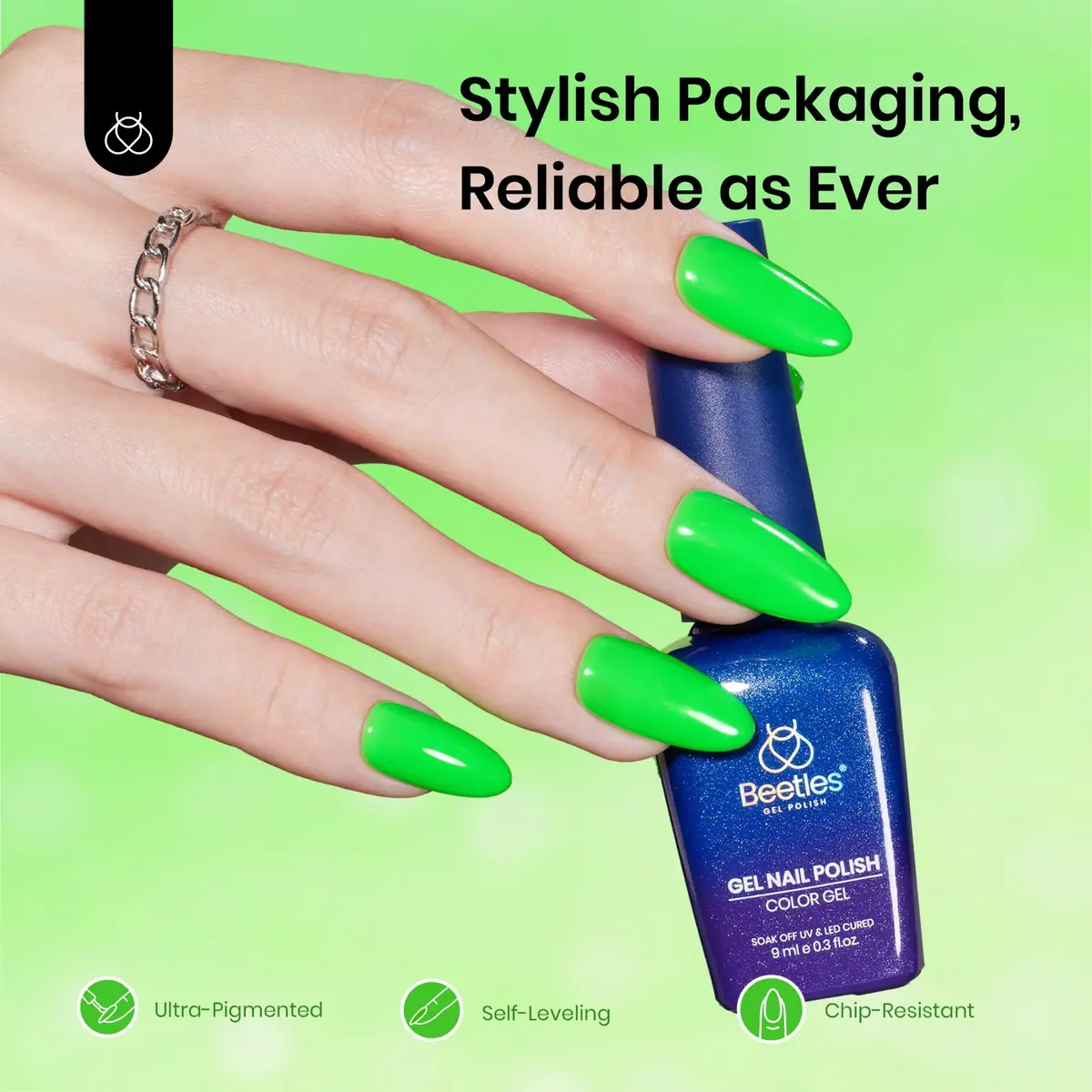 beetles Gel Polish Ghost Phantom 0.5 Fl Oz | Neon Green UV/LED Long-Lasting Nail Art - view 2