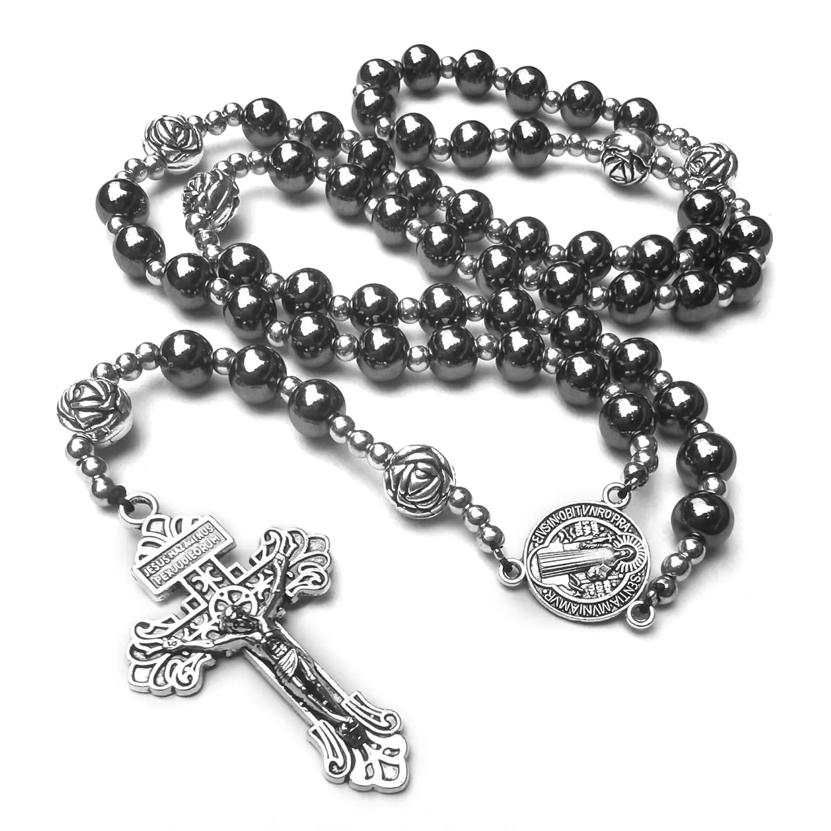 LinZengYo Hematite Rosary Necklace 18.9in (48cm) | Catholic Prayer Beads for Men & Women - main product image