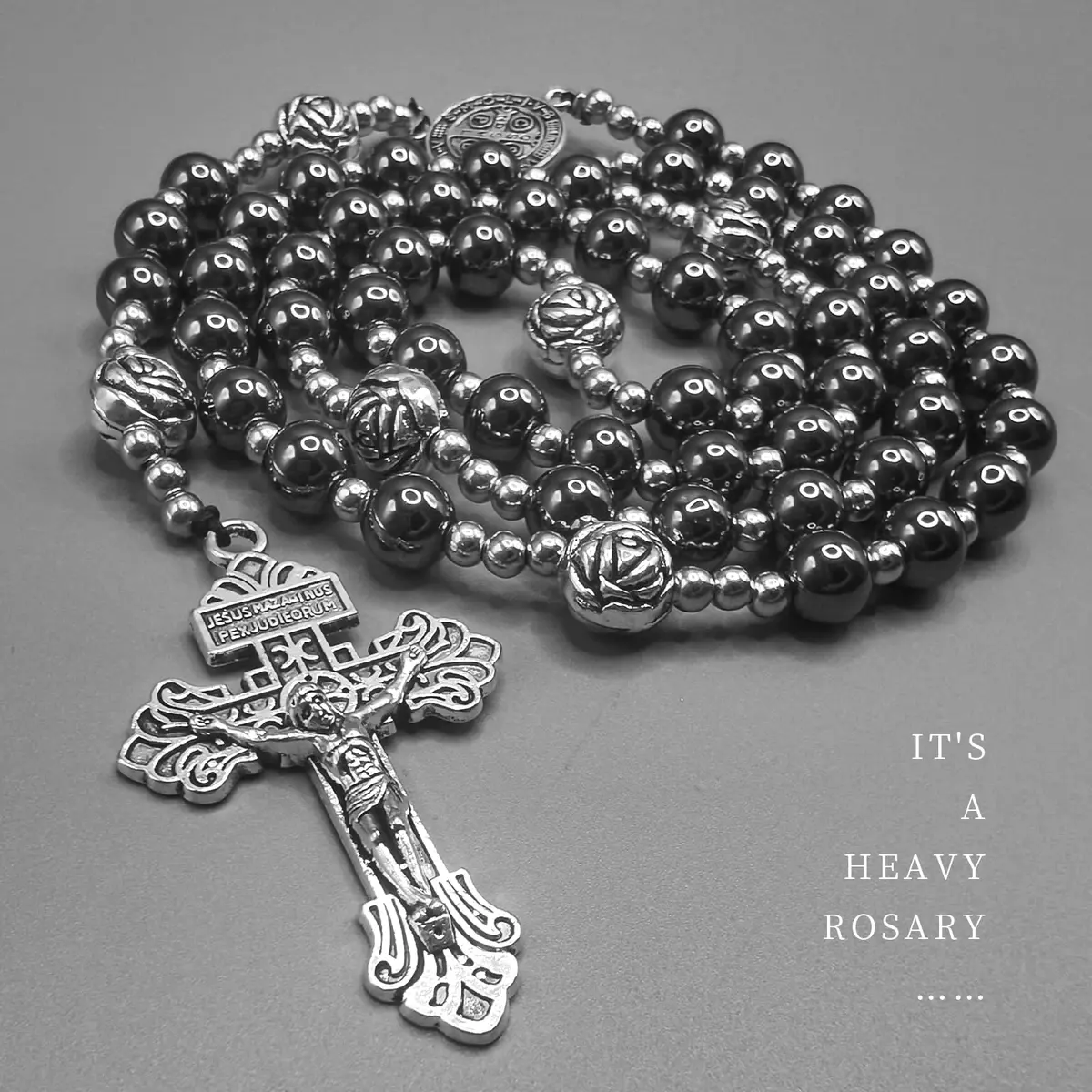 LinZengYo Hematite Rosary Necklace 18.9in (48cm) | Catholic Prayer Beads for Men & Women - view 5