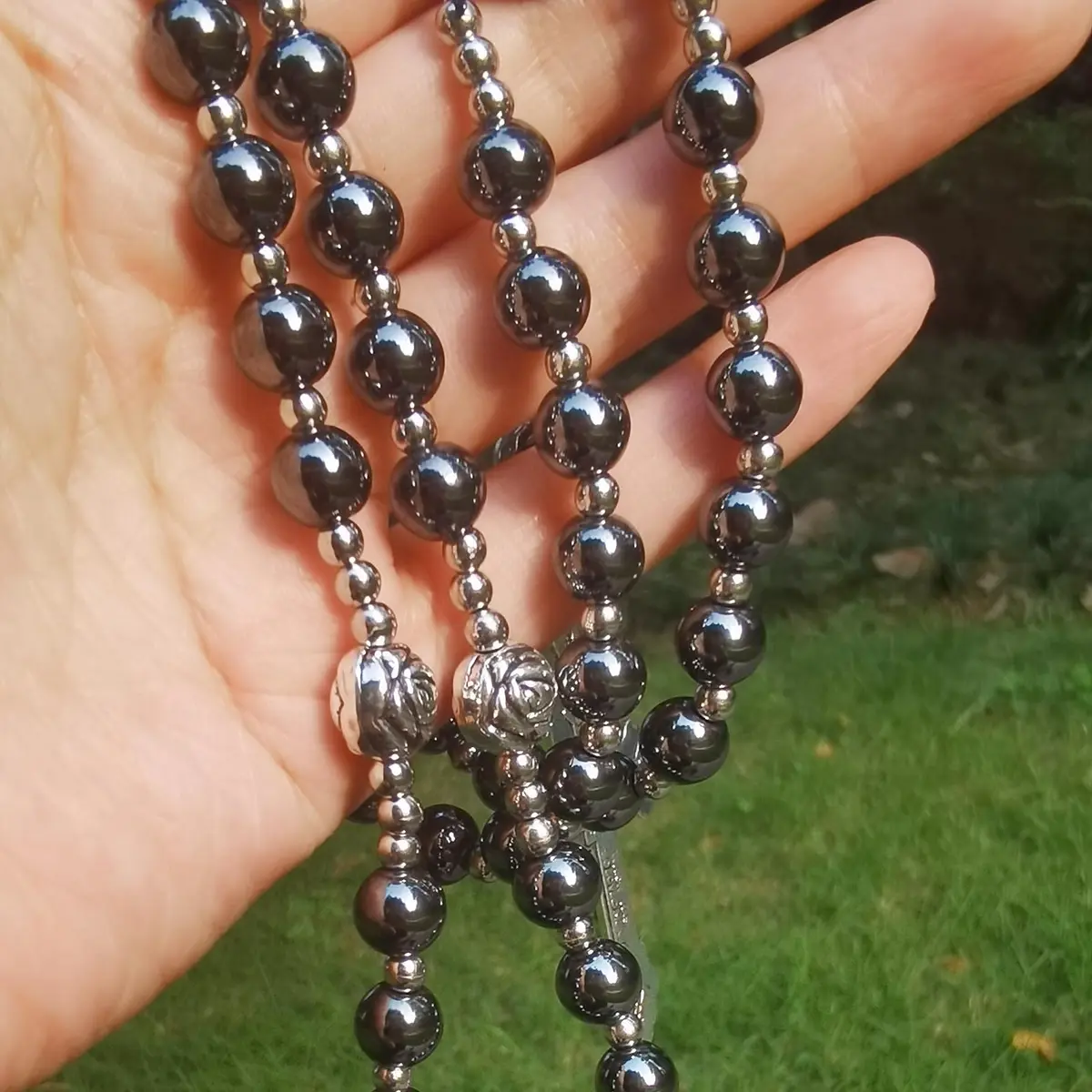 LinZengYo Hematite Rosary Necklace 18.9in (48cm) | Catholic Prayer Beads for Men & Women - view 2