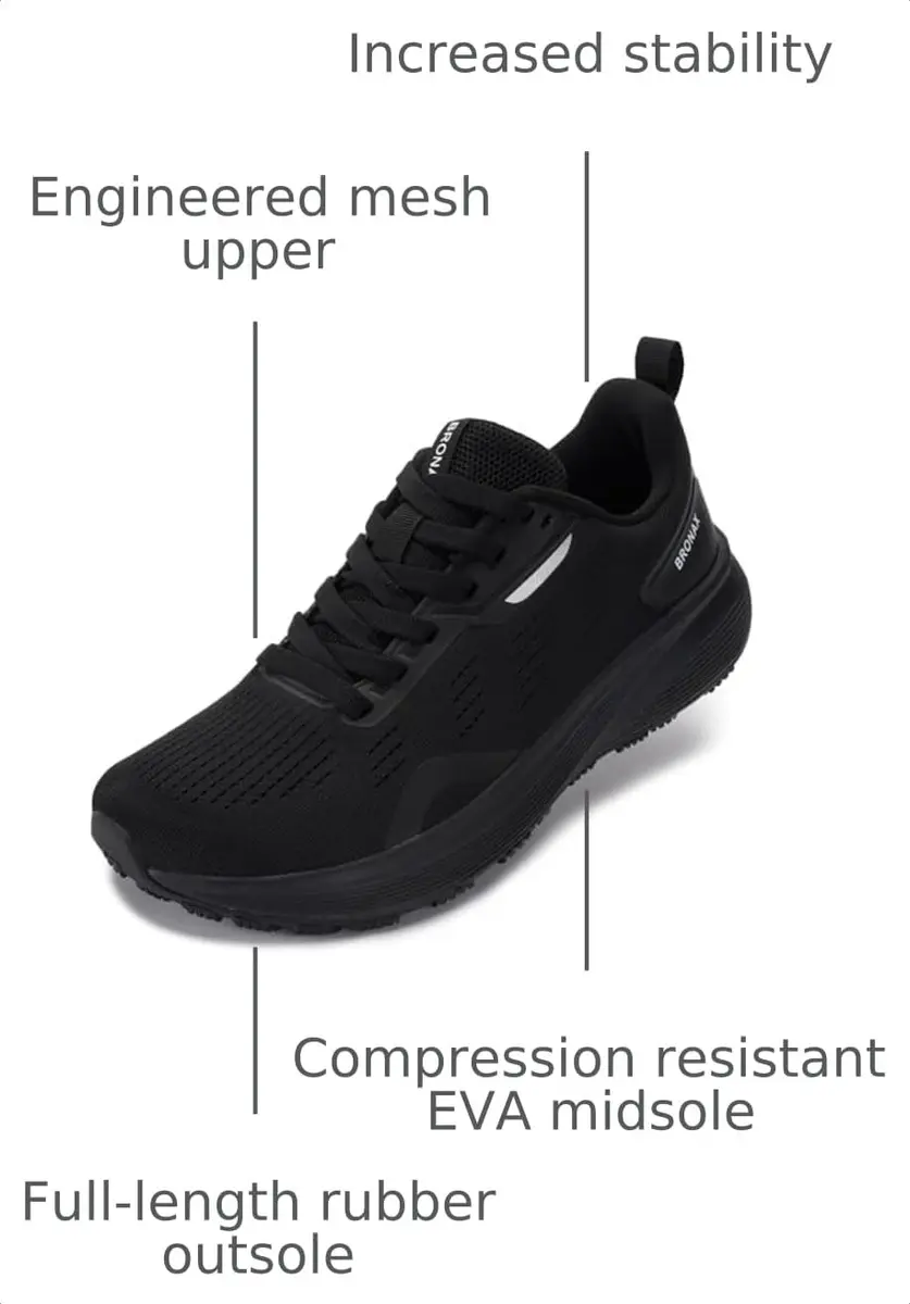 BRONAX Wide Toe Box Athletic Shoes 8.5W Black | Breathable Mesh, Shock Absorption, Wide Fit - view 3