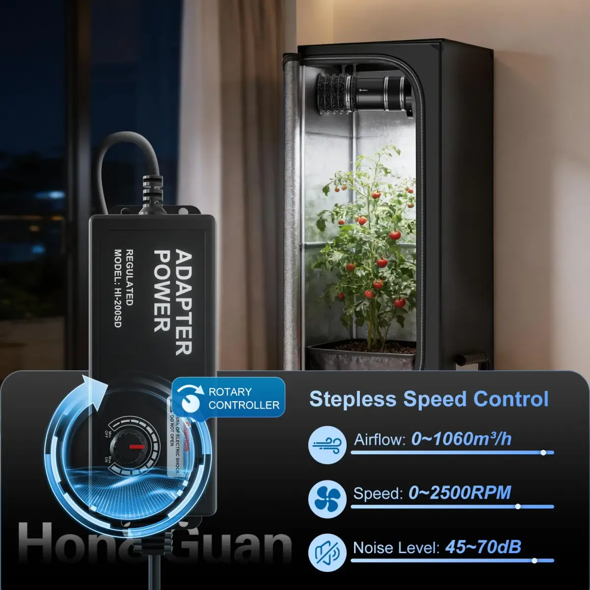Hon&Guan 8 Inch Inline Booster Duct Fan with Speed Controller | 623 CFM Airflow, 44W Low Power, 45 dBA Noise - view 4