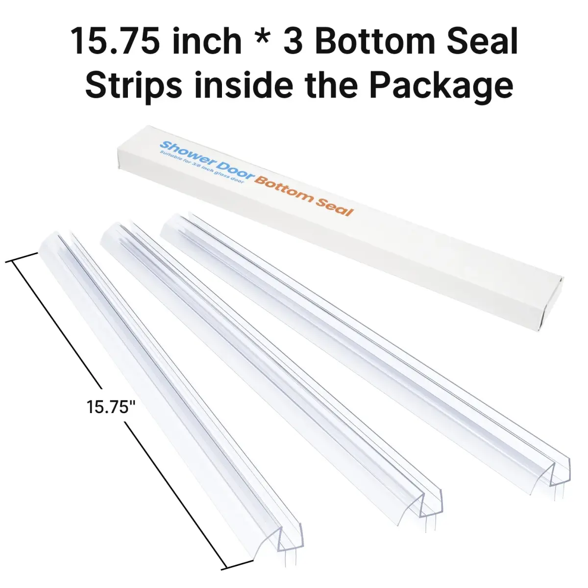 AmazerBath Shower Door Bottom Seal Strip 15.75" (39.37cm) 3-Pack | Stops Shower Leaks - view 2